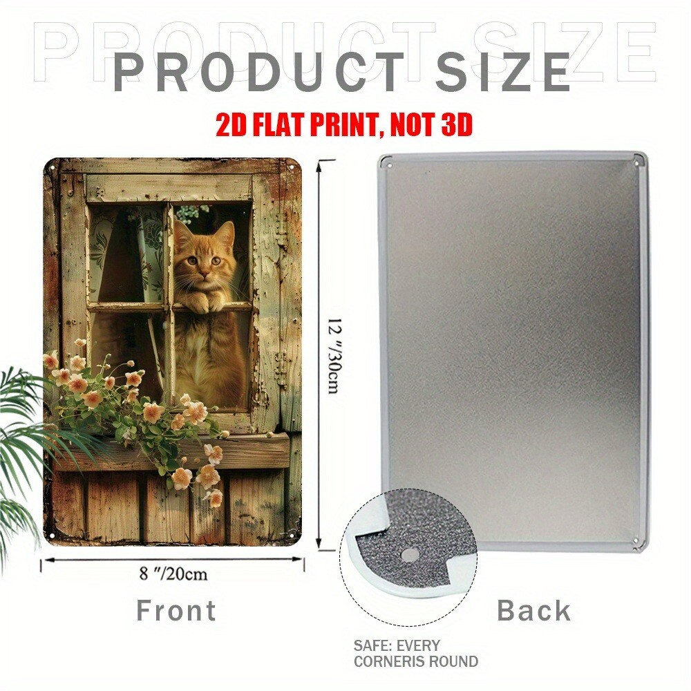 Retro Garden Metal Signs Wall Art Kitty Cat Lover Farmhouse Decor Floral Rustic