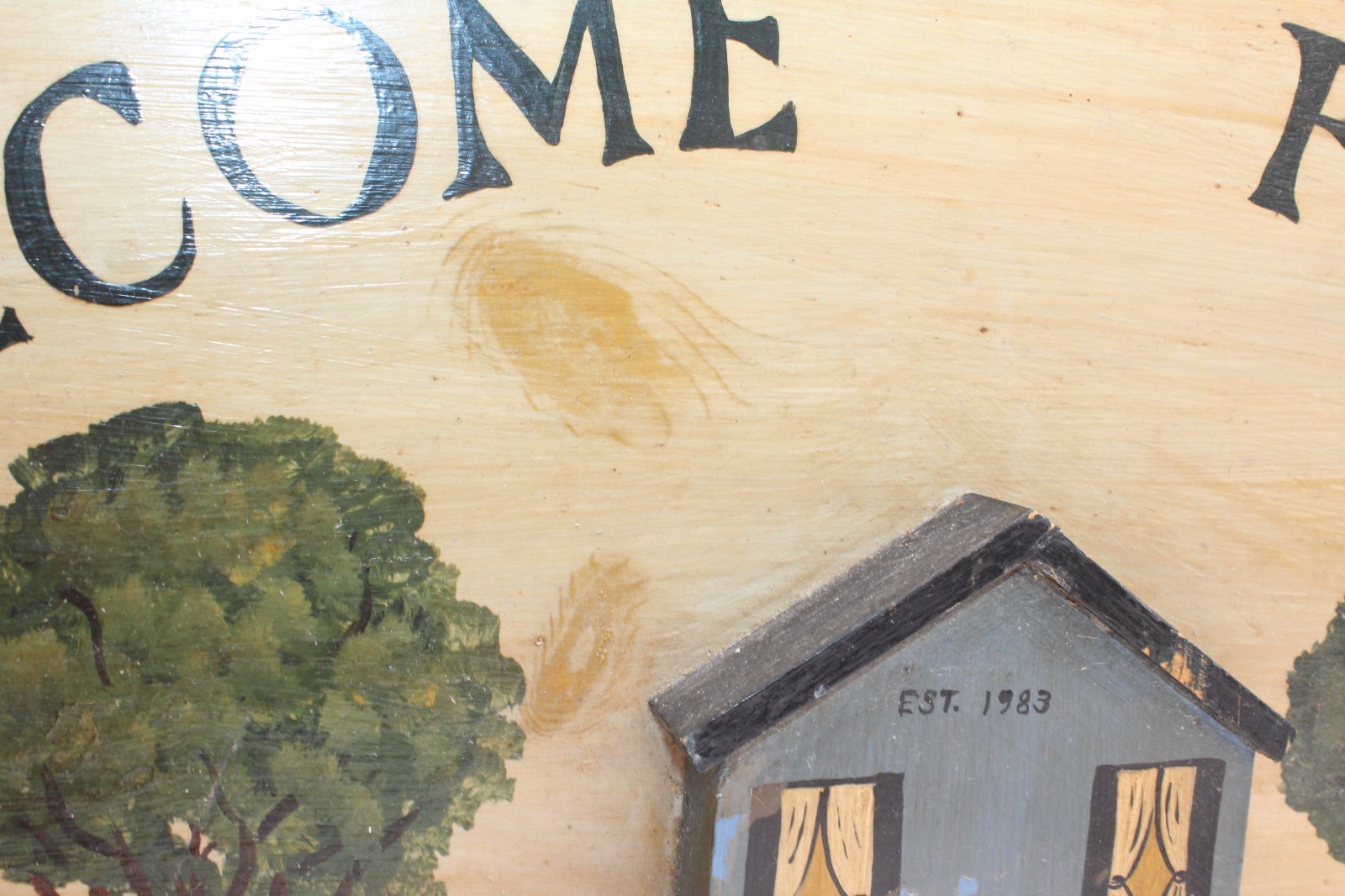Vintage WELCOME FRIENDS Handcrafted Wood Arched Hand Painted House Sign Plaque