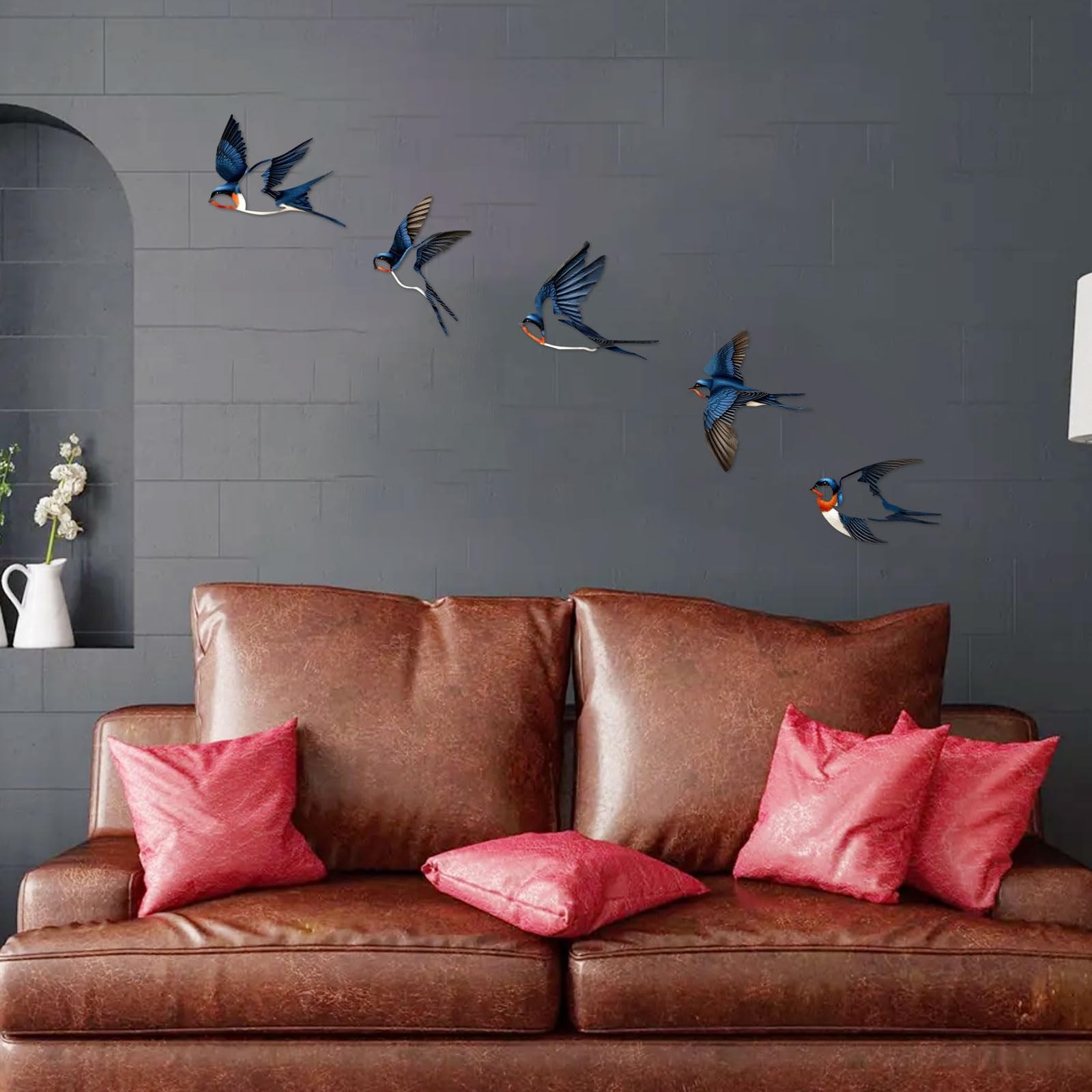 5 Pcs Metal Birds Wall Decor, Vintage colors Birds Metal Wall Art Outdoor Han…