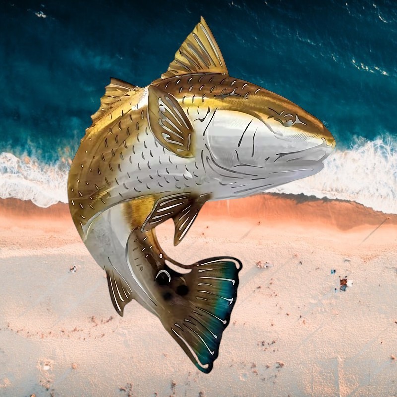 Redfish Metal Wall Decor Indoor Outdoor Fishing Wall Art Red Fish Sculpture Sign