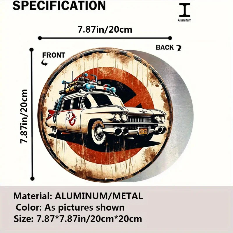 Wall Decor Ghostbusters Ecto-1 Car Vintage Metal Sign Retro Aluminum Round Wall
