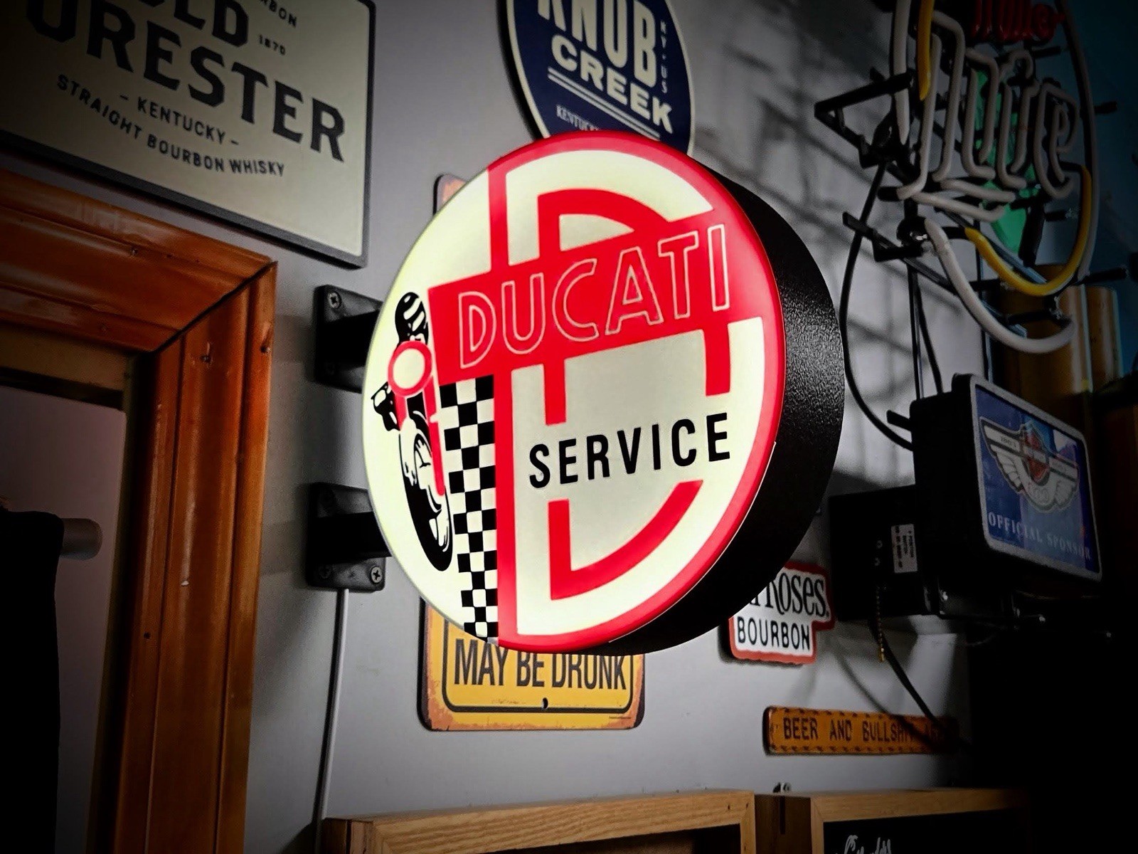 Ducati Service 13″ Round LED Light Box | Motorcycle Garage Wall Decor RGB USB