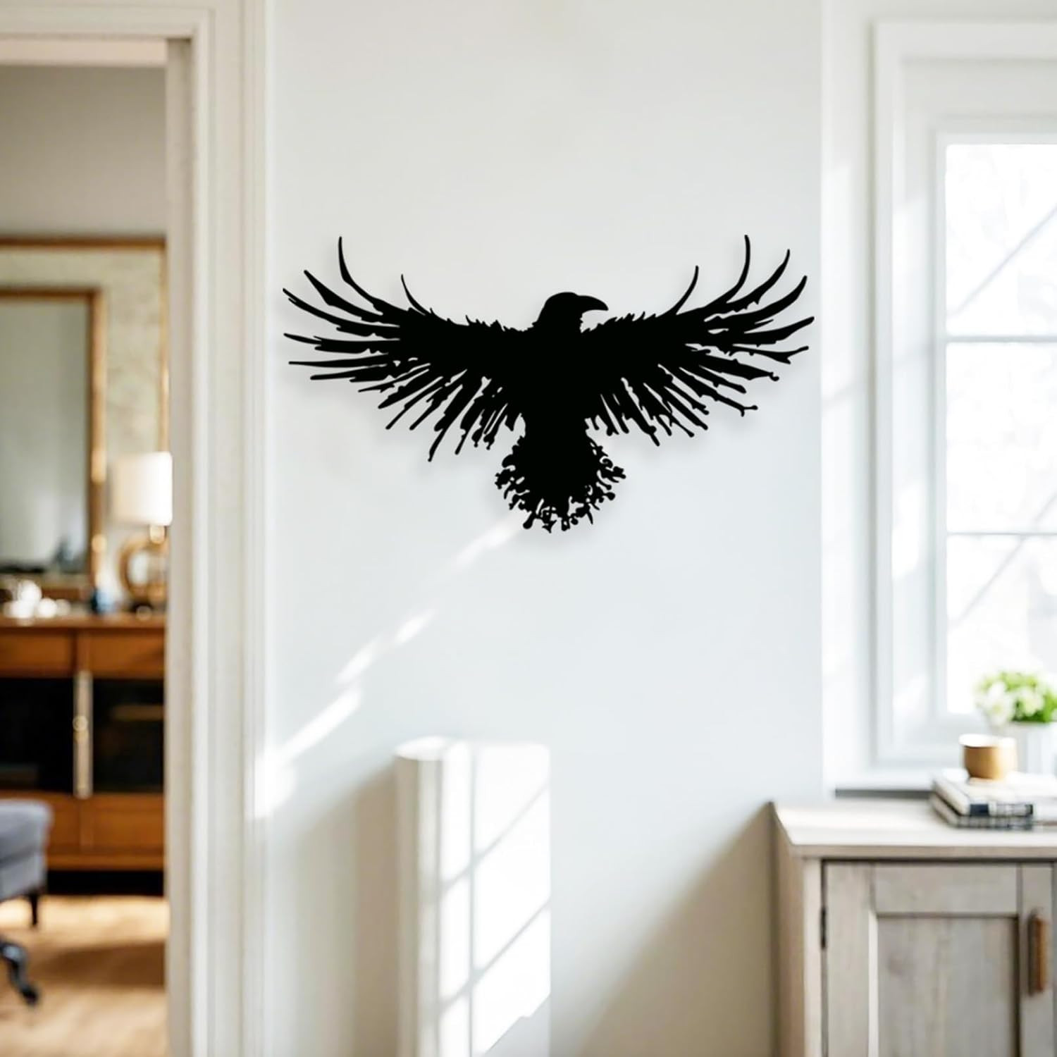 Metal Viking Raven Wall Art Norse Mythology Crow Wall Decor with Gothic