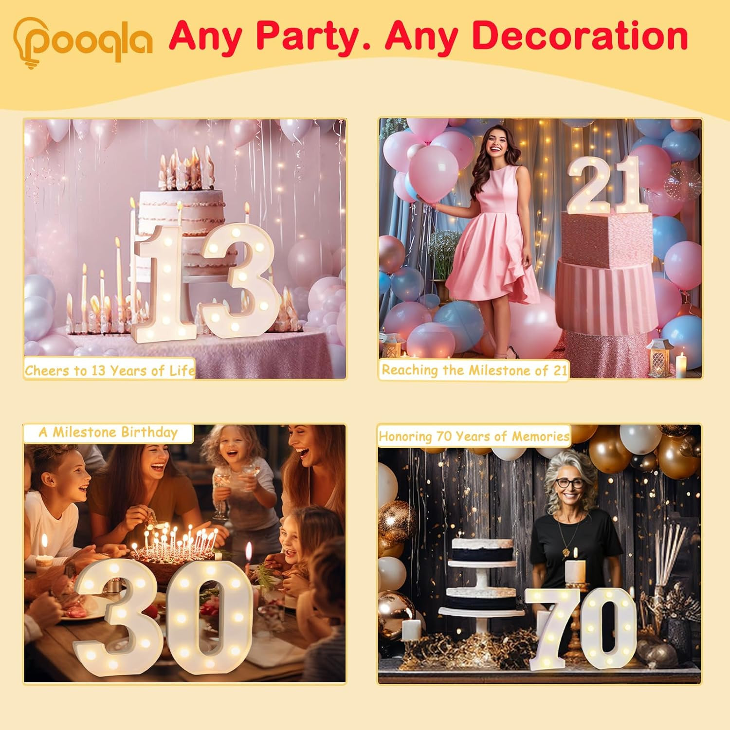 Decorative Led Light up Number Letters, White Plastic Marquee Number Lights Sign