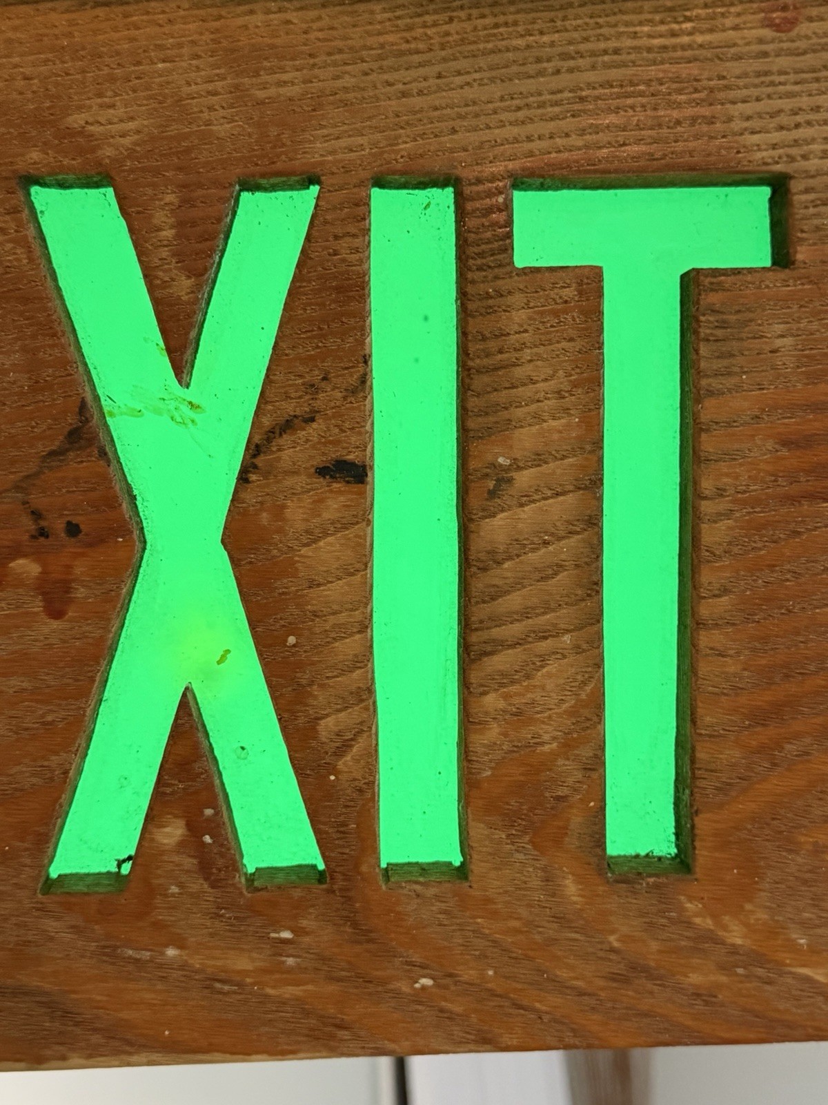 Homemade EXIT Sign Wood Green Plexi Glass 13”x9” Decor Man Cave