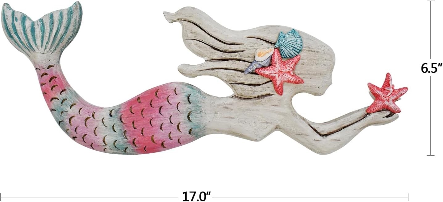 Wooden Mermaid Wall Decor Beach Art Hanging Mermaid Plaque Sign Nautical decor