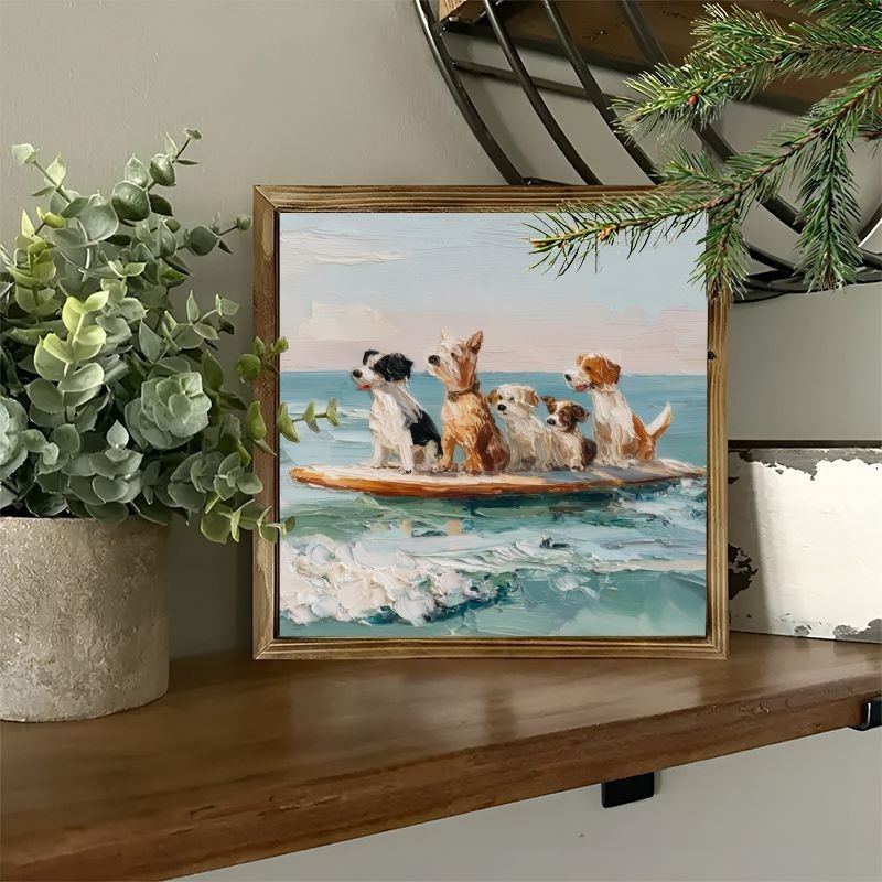 Vintage Coastal Dogs Art Desktop Wooden Sign Pet Lover Home Ornament Gift
