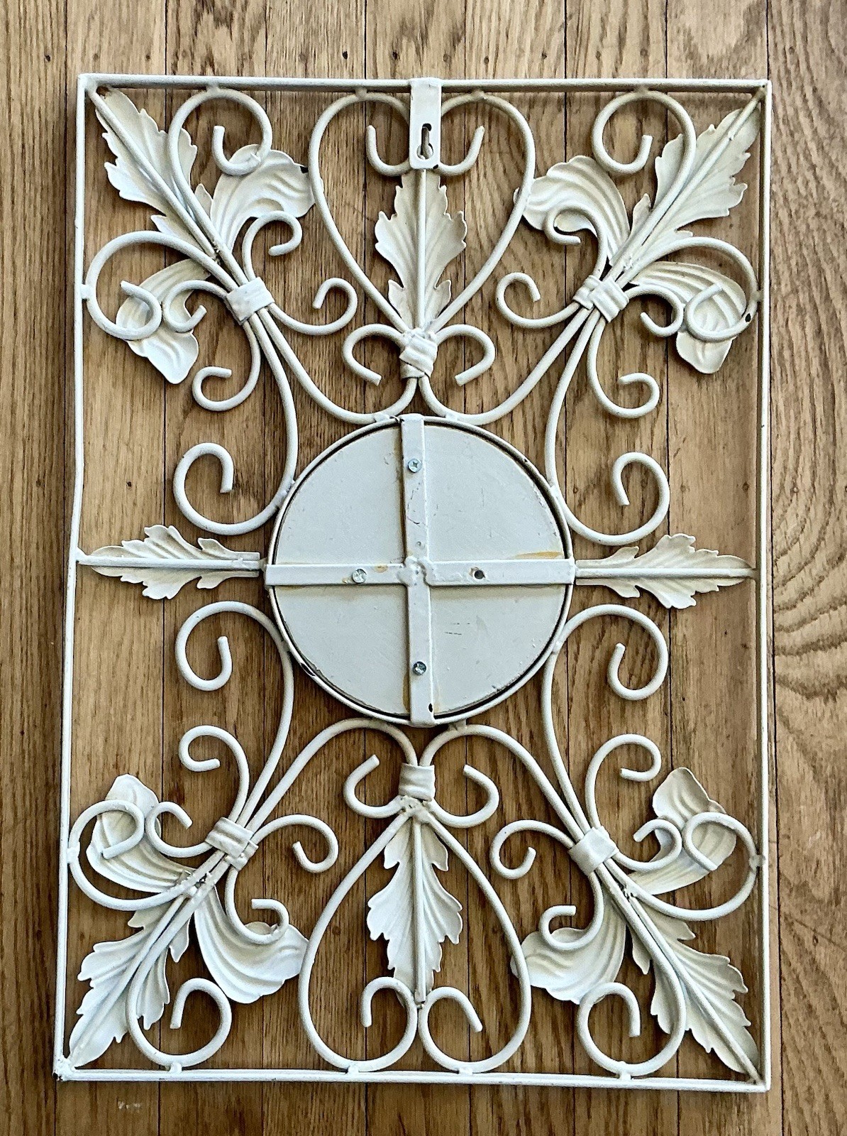 Vintage Wrought Iron Wall Decor Hanging Distressed White