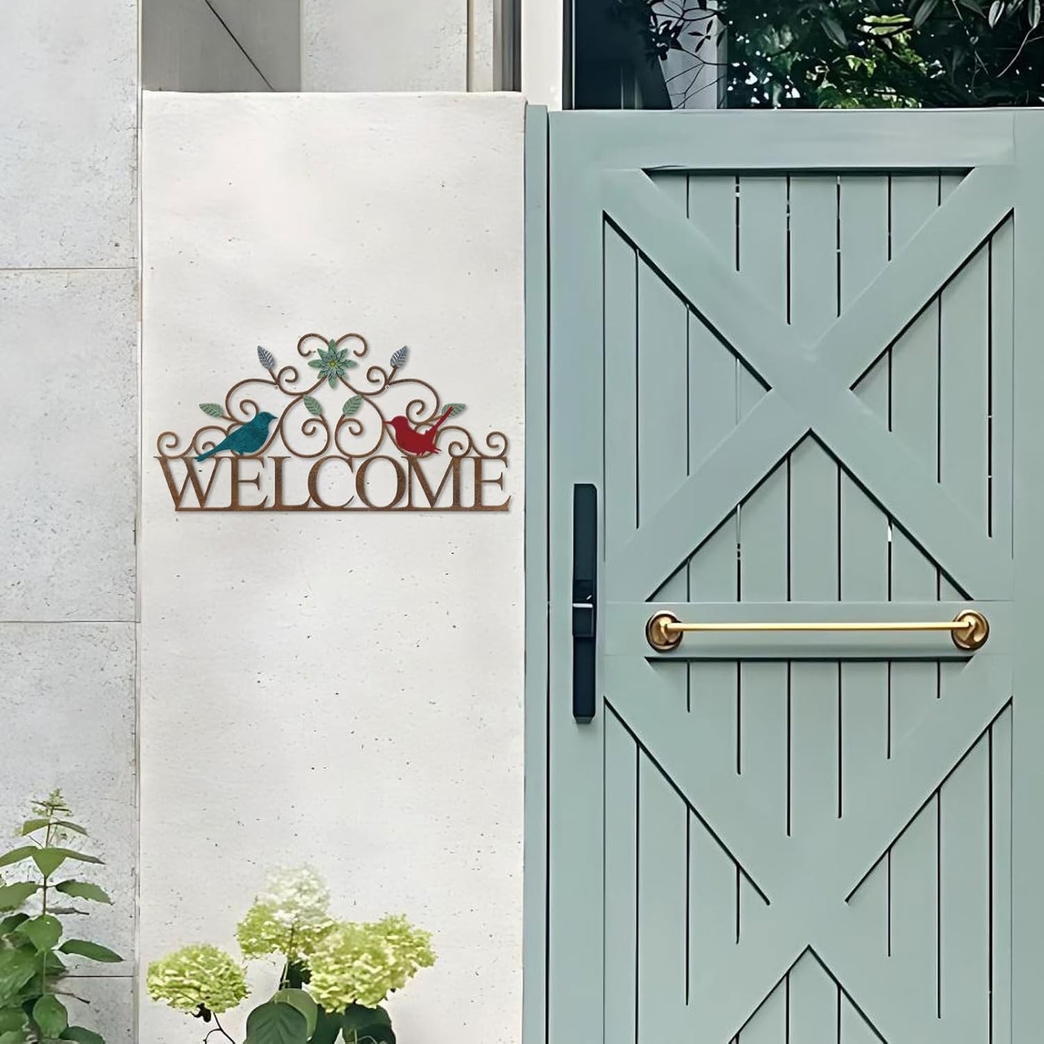 Metal Welcome Wall Art Sign for Front Door 13.8″L x 6.8″W Vintage