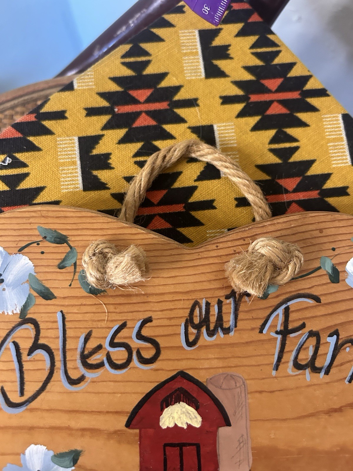 Vintage Bless Our Farm Wood Heart Wall Plaque Floral Medium Hand Painted Barn