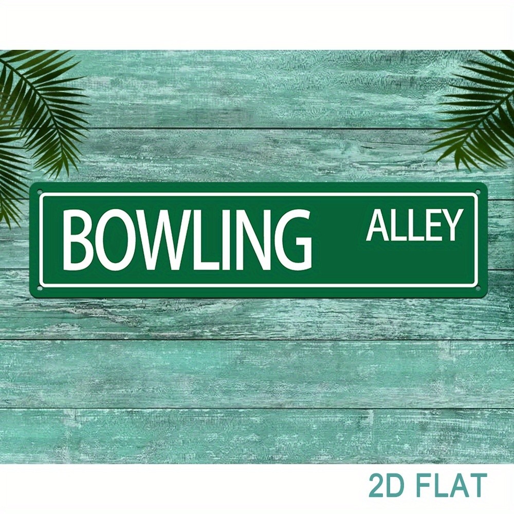 Vintage Aluminum Bowling Sign 10x40cm Green White 2D Flat