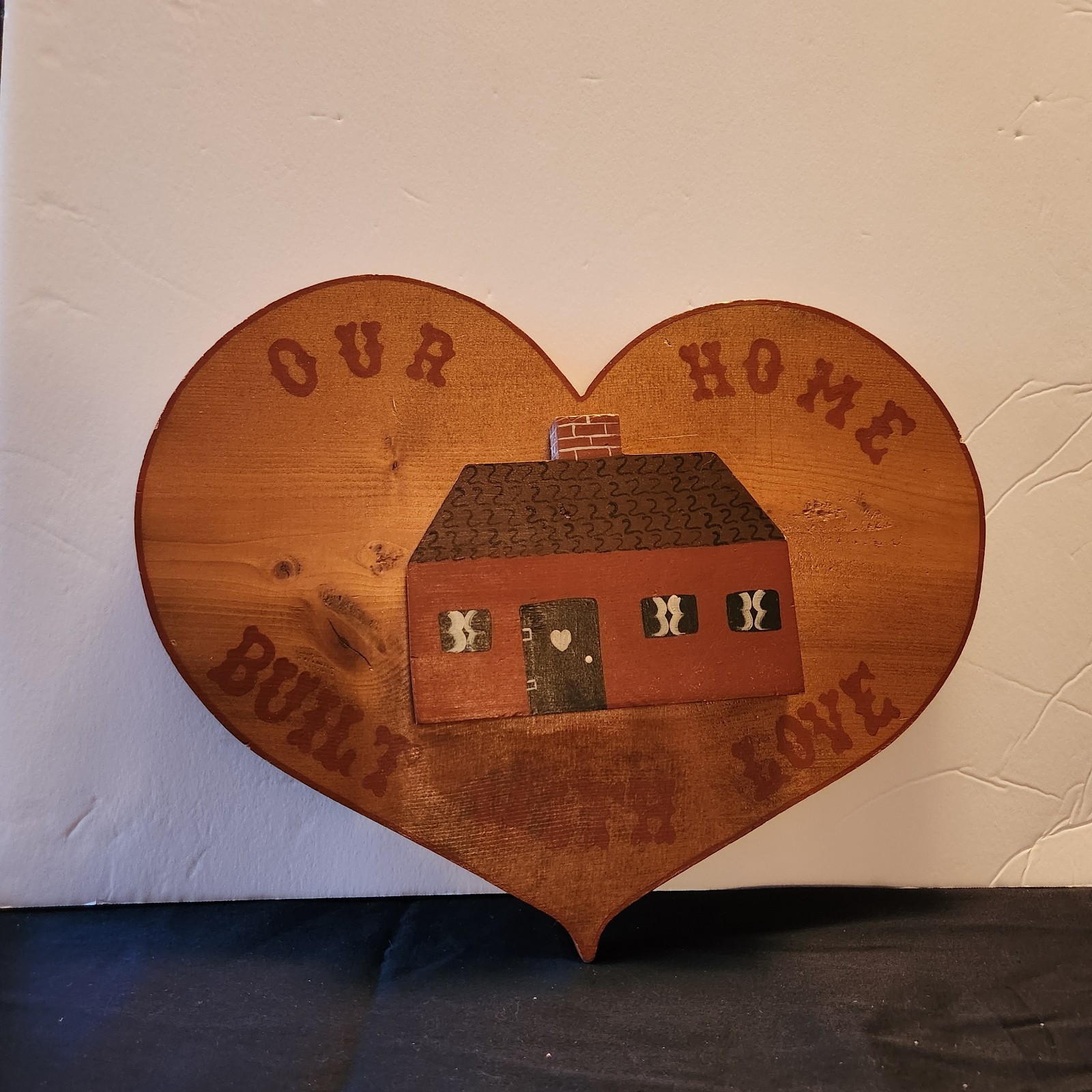 Folk Art VTG Handpainted Wood House “OUR HOME BUILT WITH LOVE” 13 in x 11 in