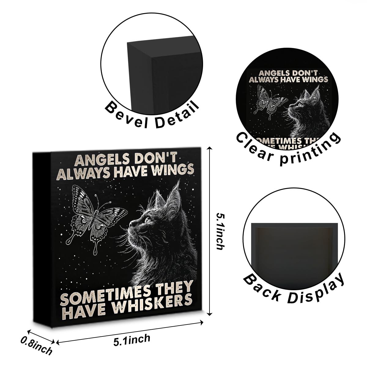 Black Cat Themed Gifts Wood Sign, Angels Don’t Always Have Wings Sometimes Th…