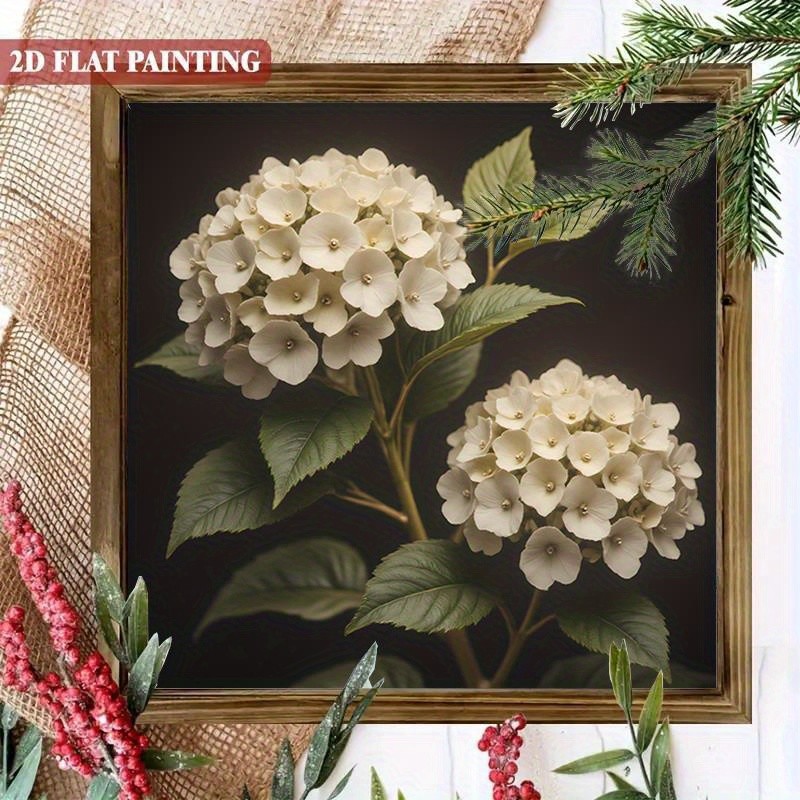 Vintage White Hydrangea Floral Wooden Sign Rustic Decor for Kitchen Cafe Gift