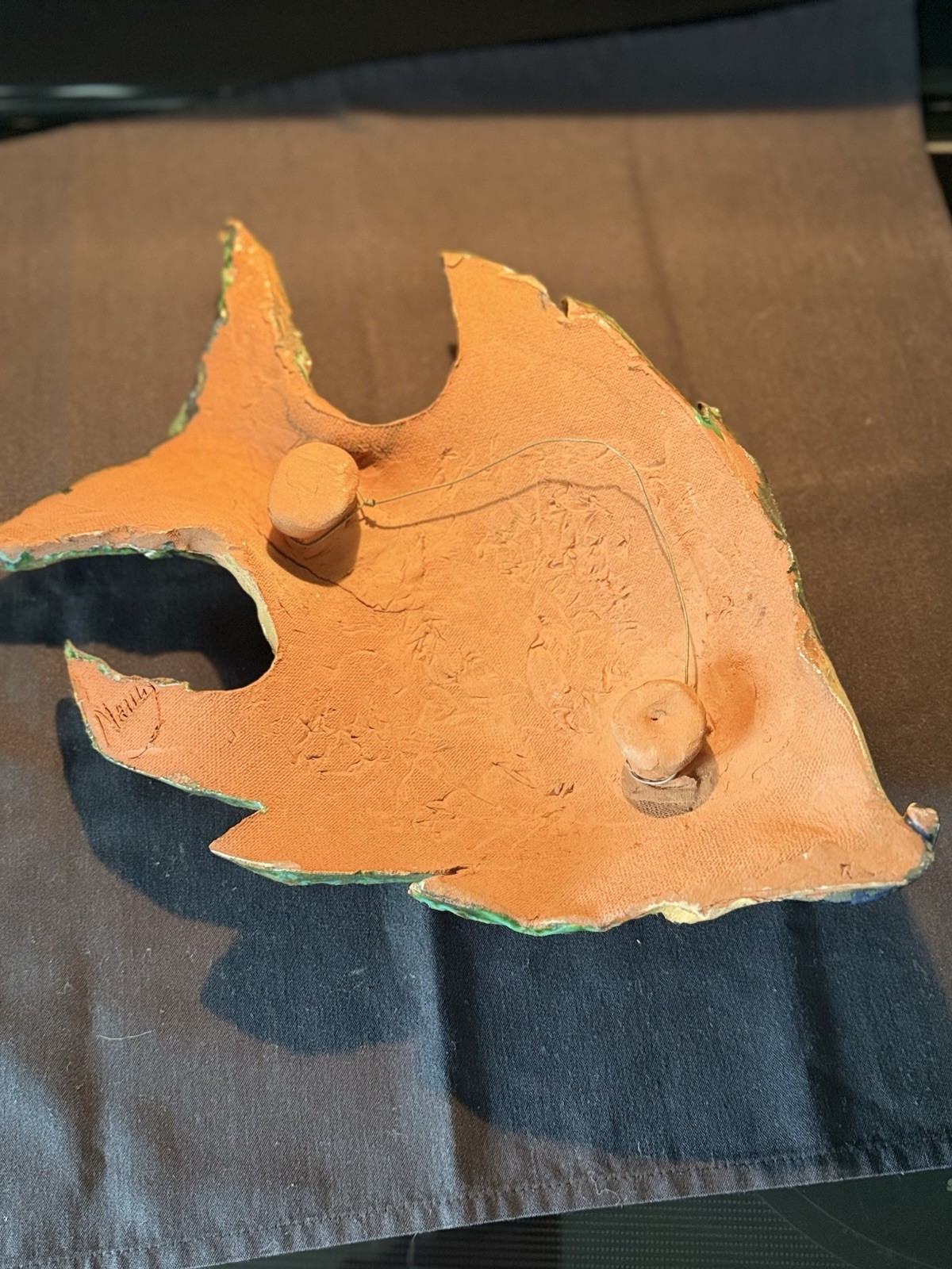 Terracotta Fish Nautical Décor Hand Made Signed By Artist 12” Long x 9” Wide