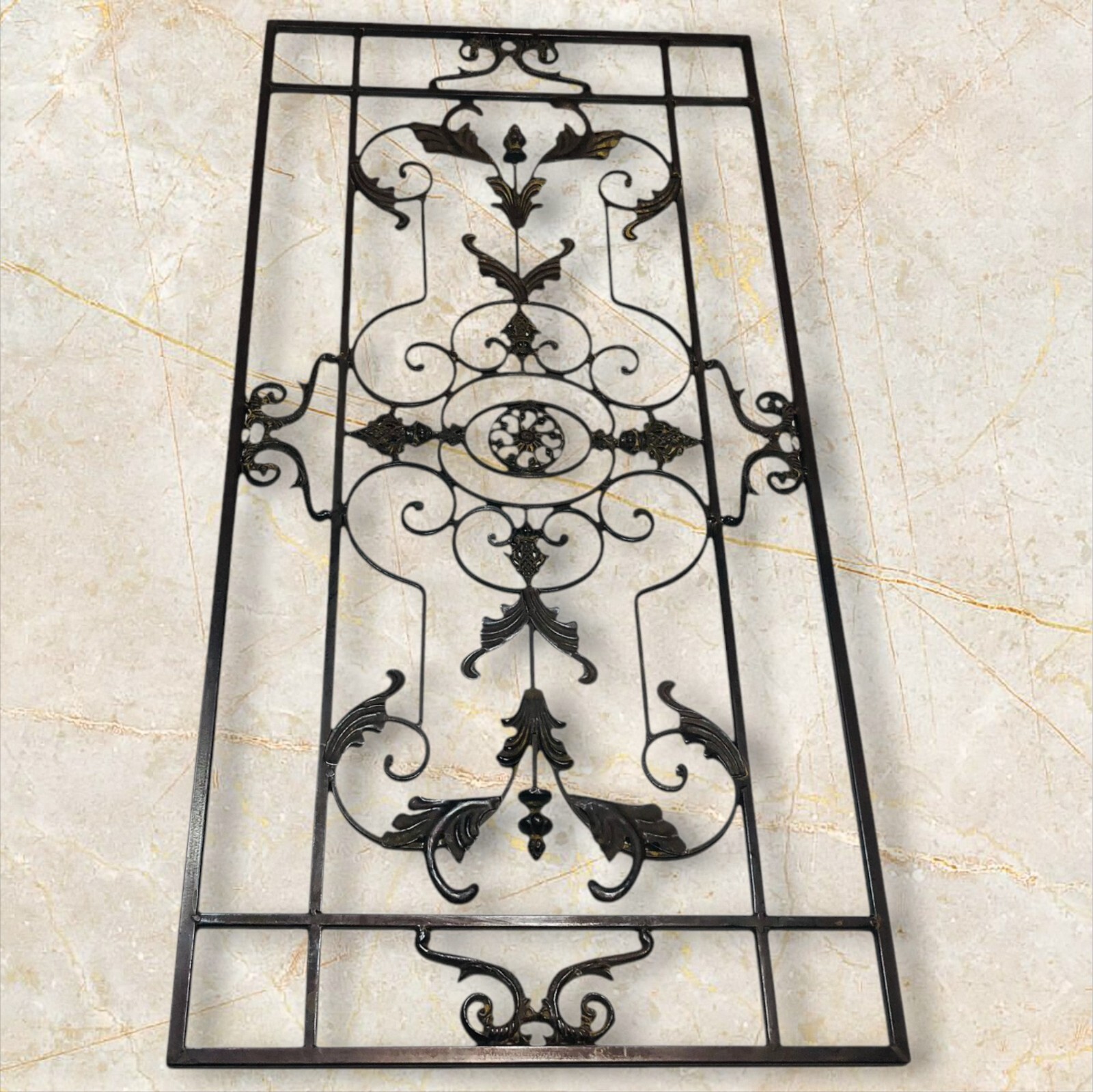 Wrought Iron Rectangular Rustic Wall Decor Scroll Design 39 in x 19.5 in