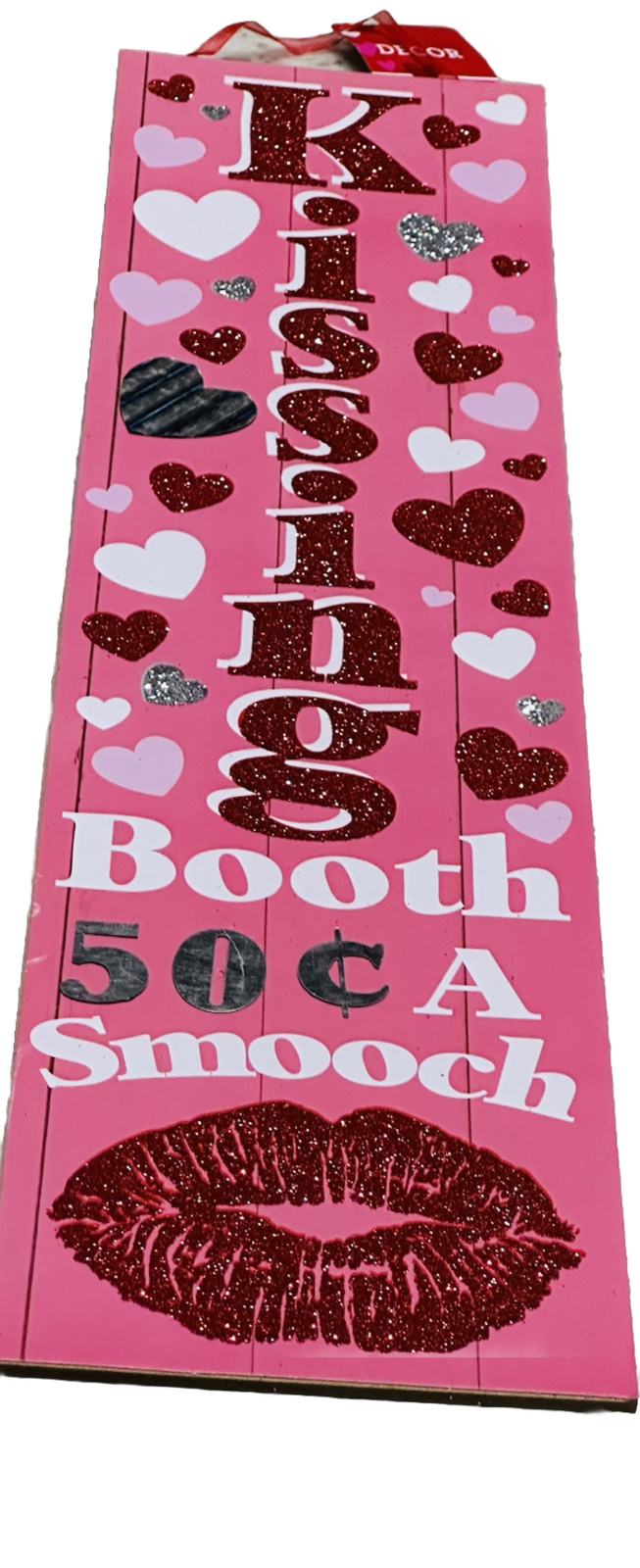 Greenbrier Valentines Wood Kissing Booth Hanging Sign 50 Cents A Smooch 24x6Inch