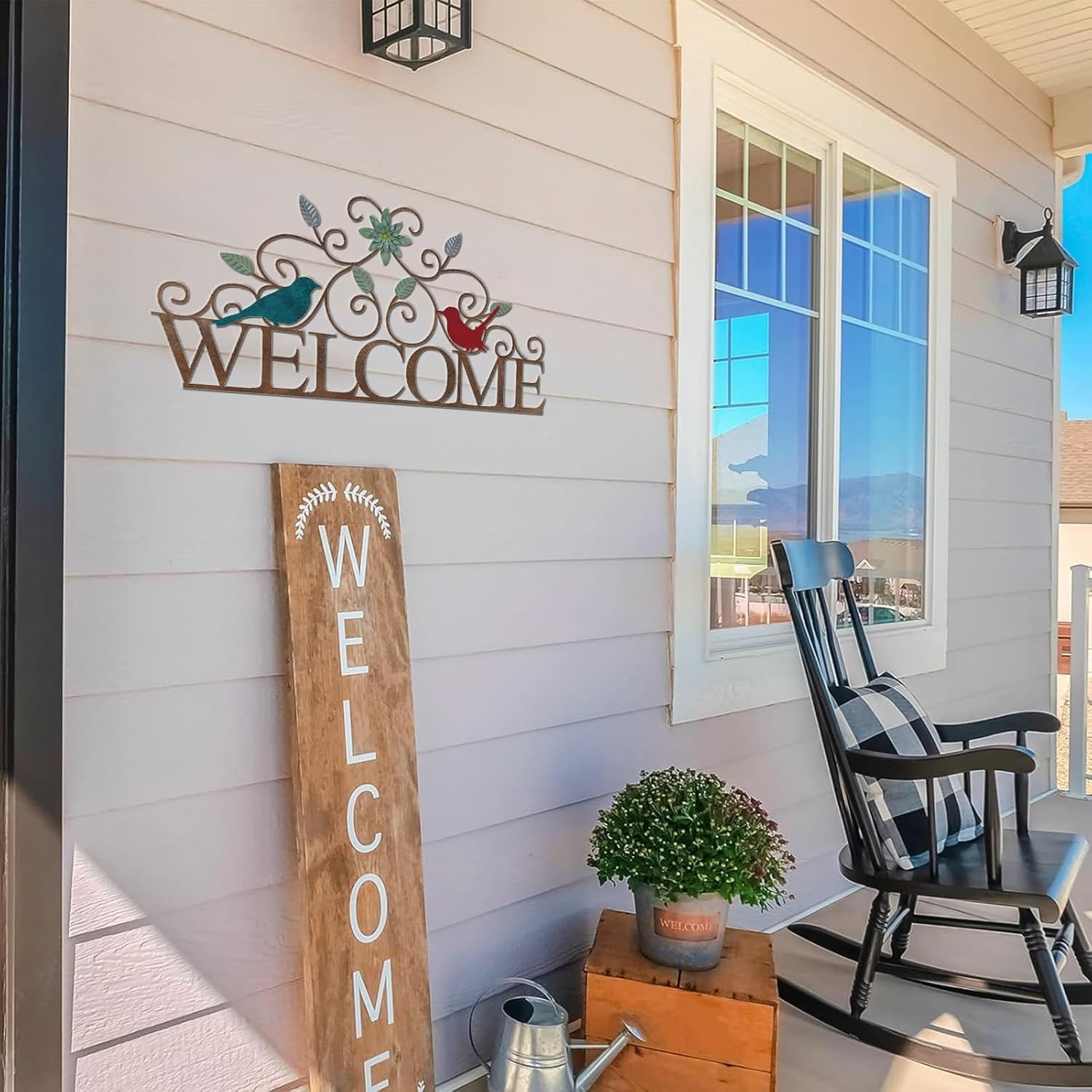 Metal Welcome Wall Art Sign for Front Door 13.8″L x 6.8″W Vintage