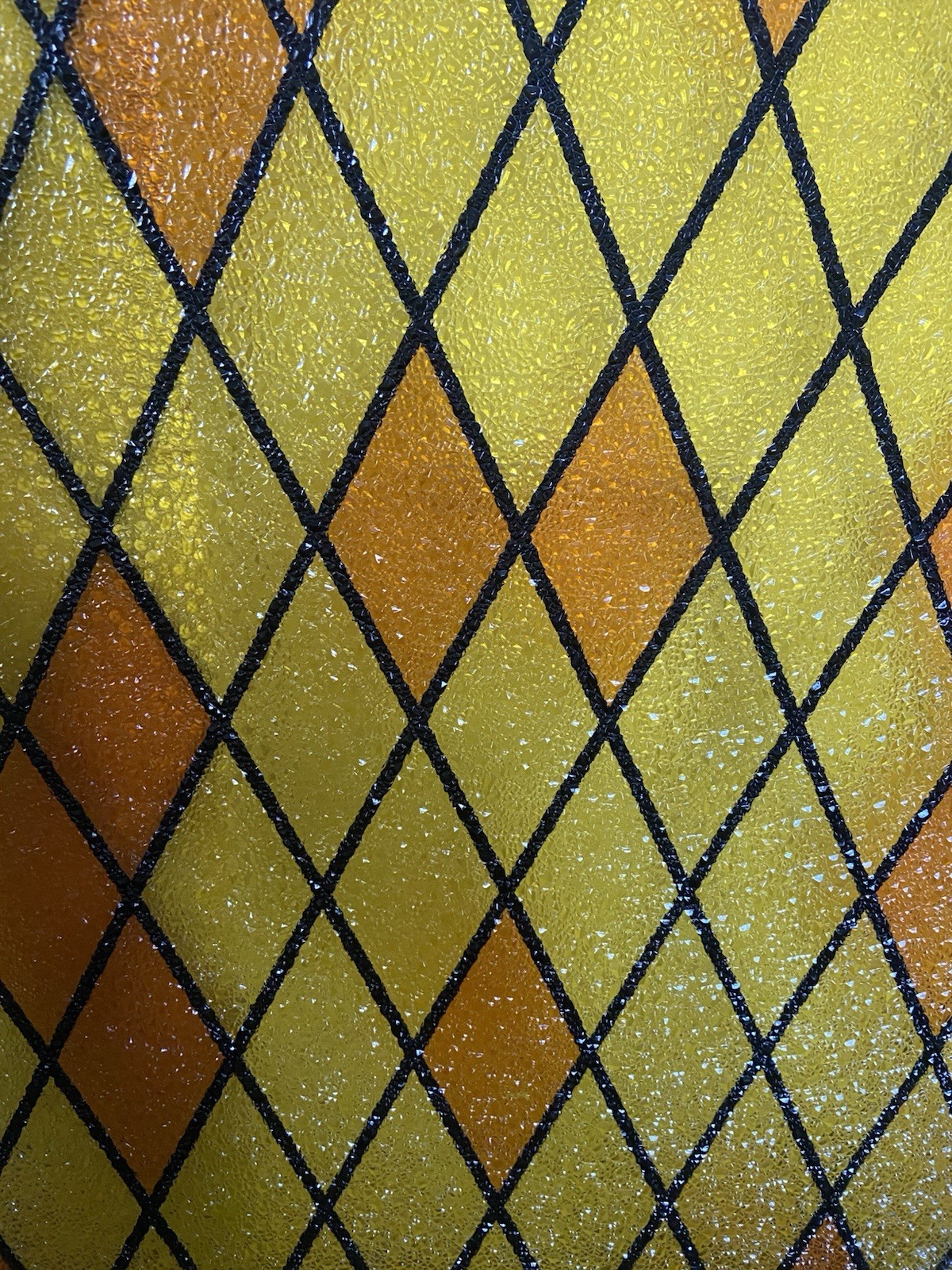 Vintage MCM Acrylic Textured Panel Orange/Gold/Black Diamond Harlequin