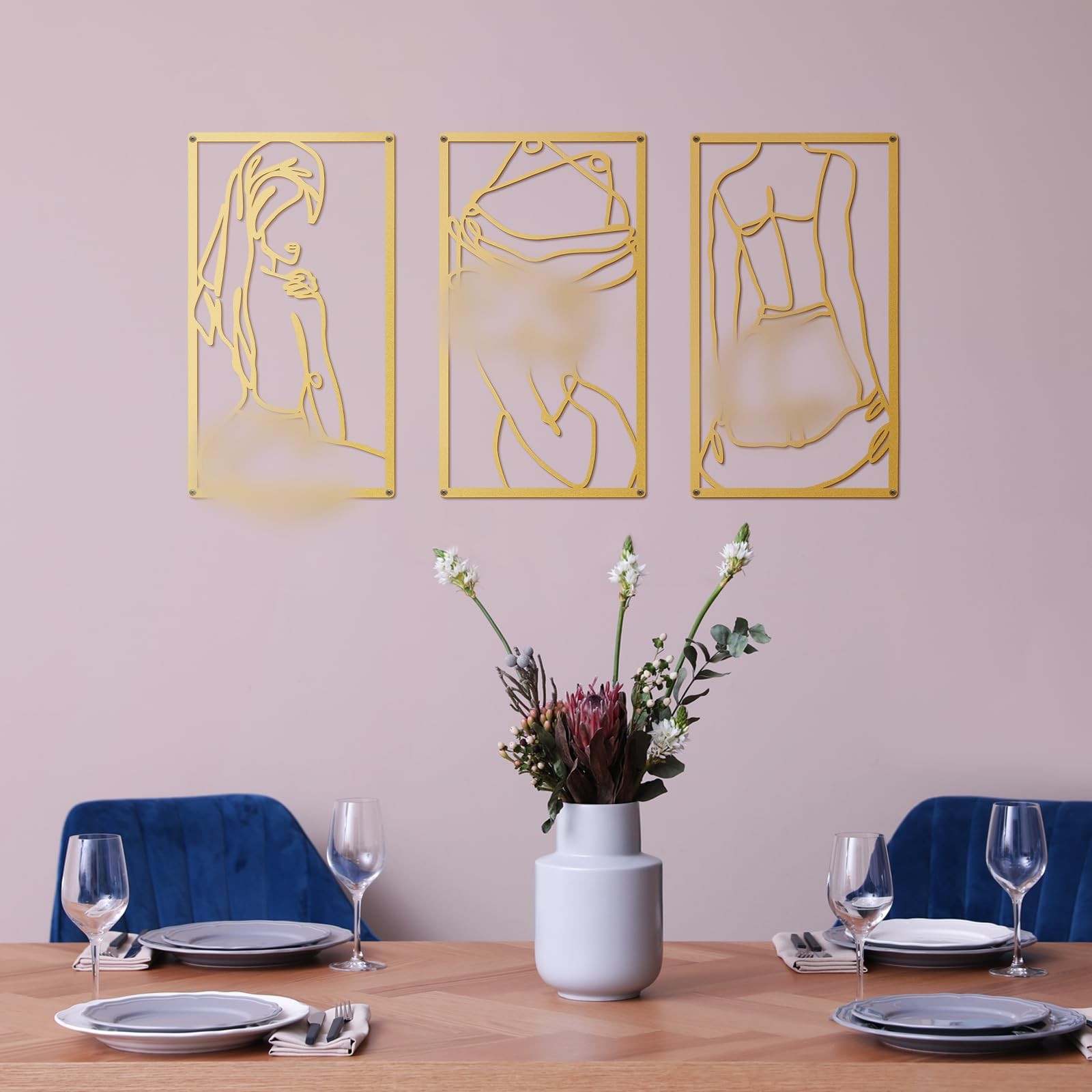 3 Pcs Modern Minimalist Wall Decor Abstract Metal Wall Art Metal Line Art Wom…