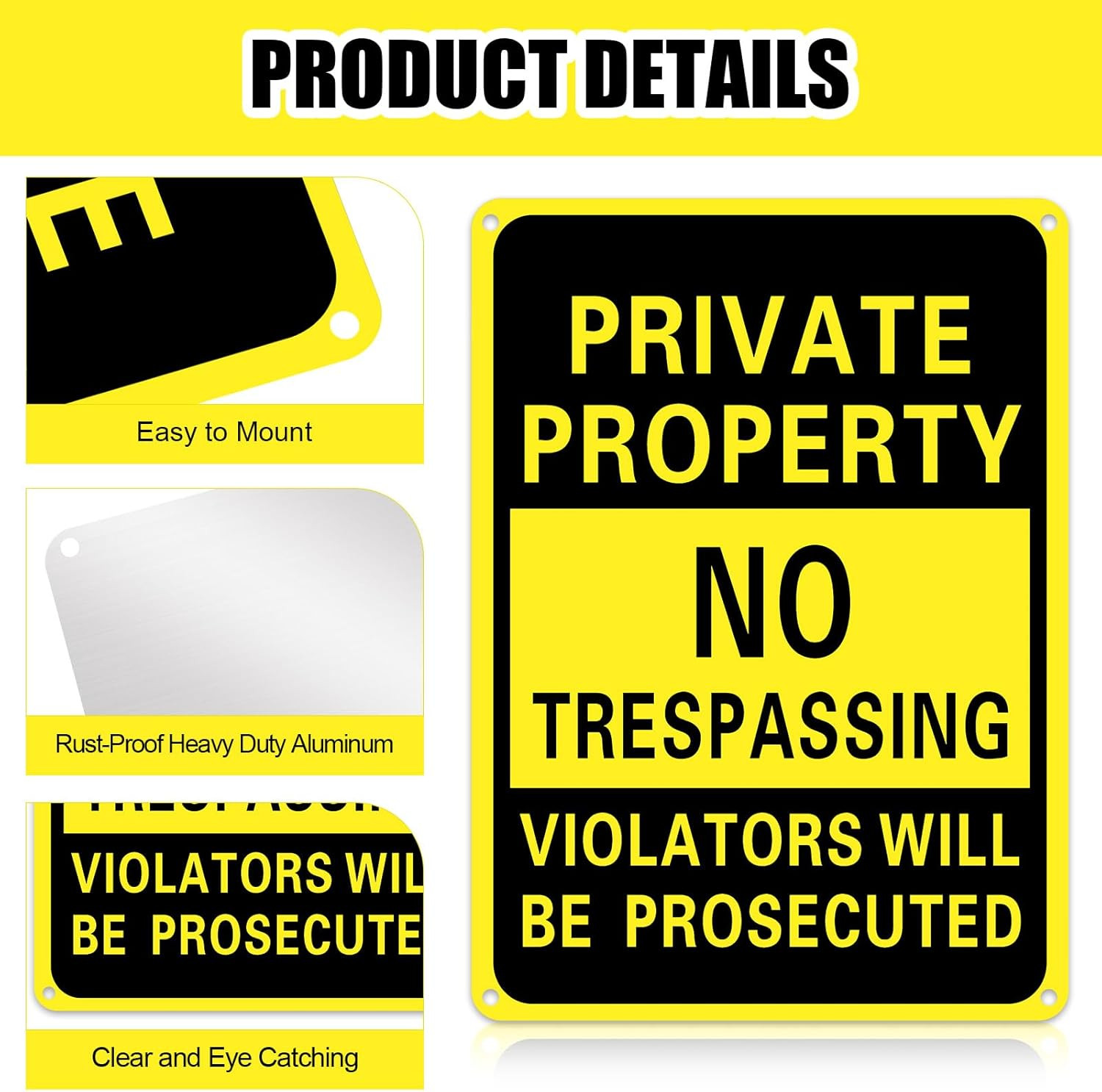 No Trespassing Signs 8 Pack Reflective Aluminum Private Property Fence Sign 7×10