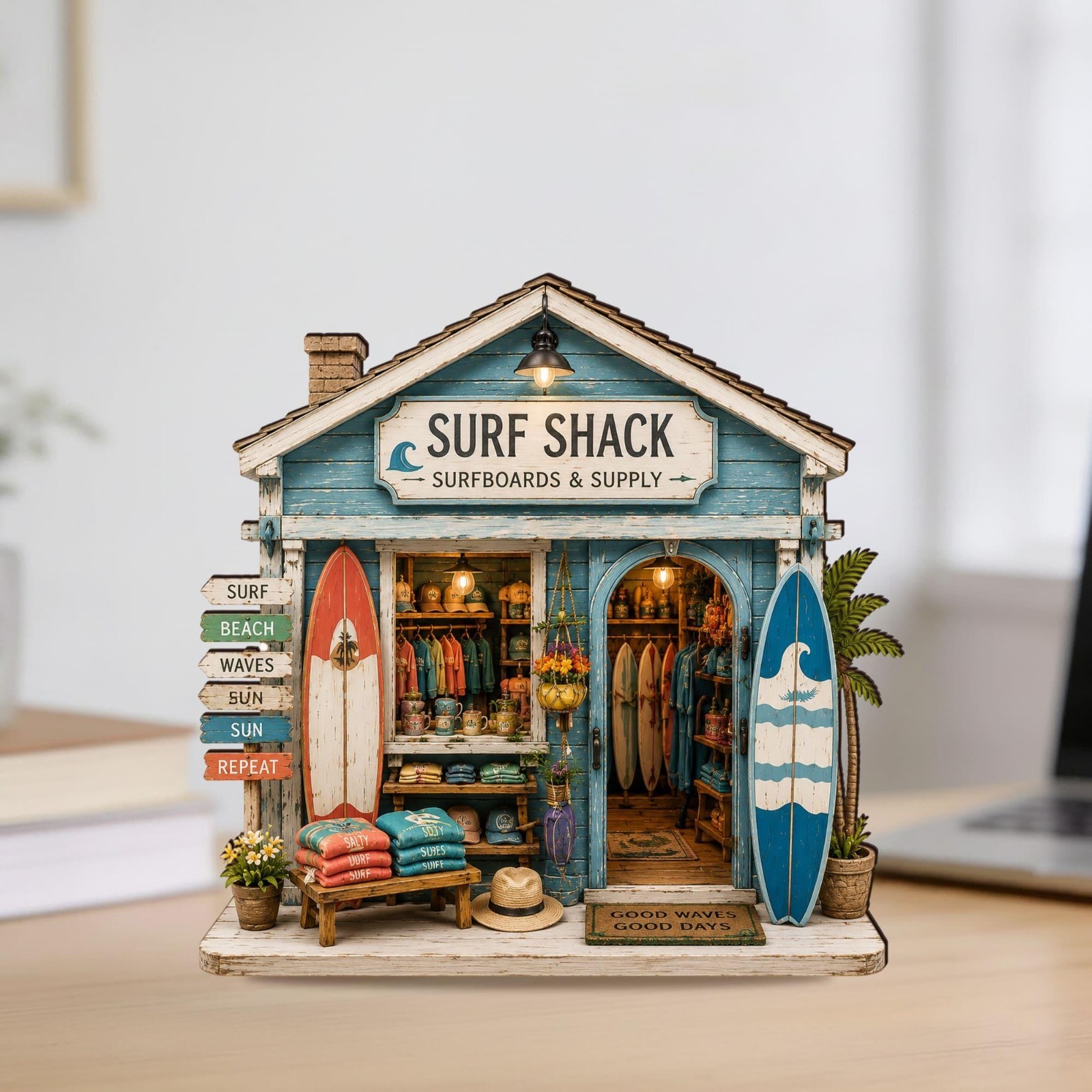 Personalized Surf Shop Wooden Block Coastal Surf Shack Decor Beach House Gift