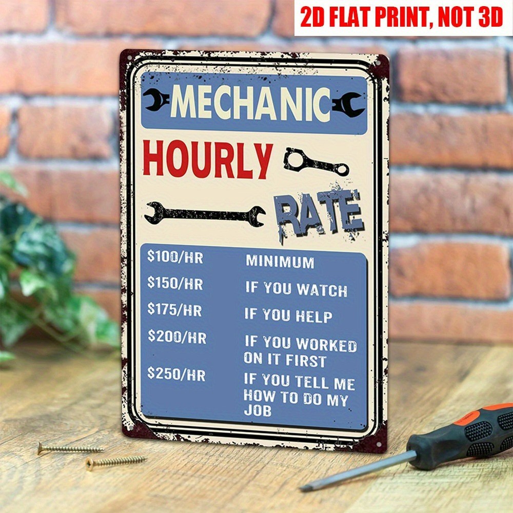 Funny Mechanic Hourly Rate Metal Sign Retro Humor Bar Home Decor Garage/Workshop