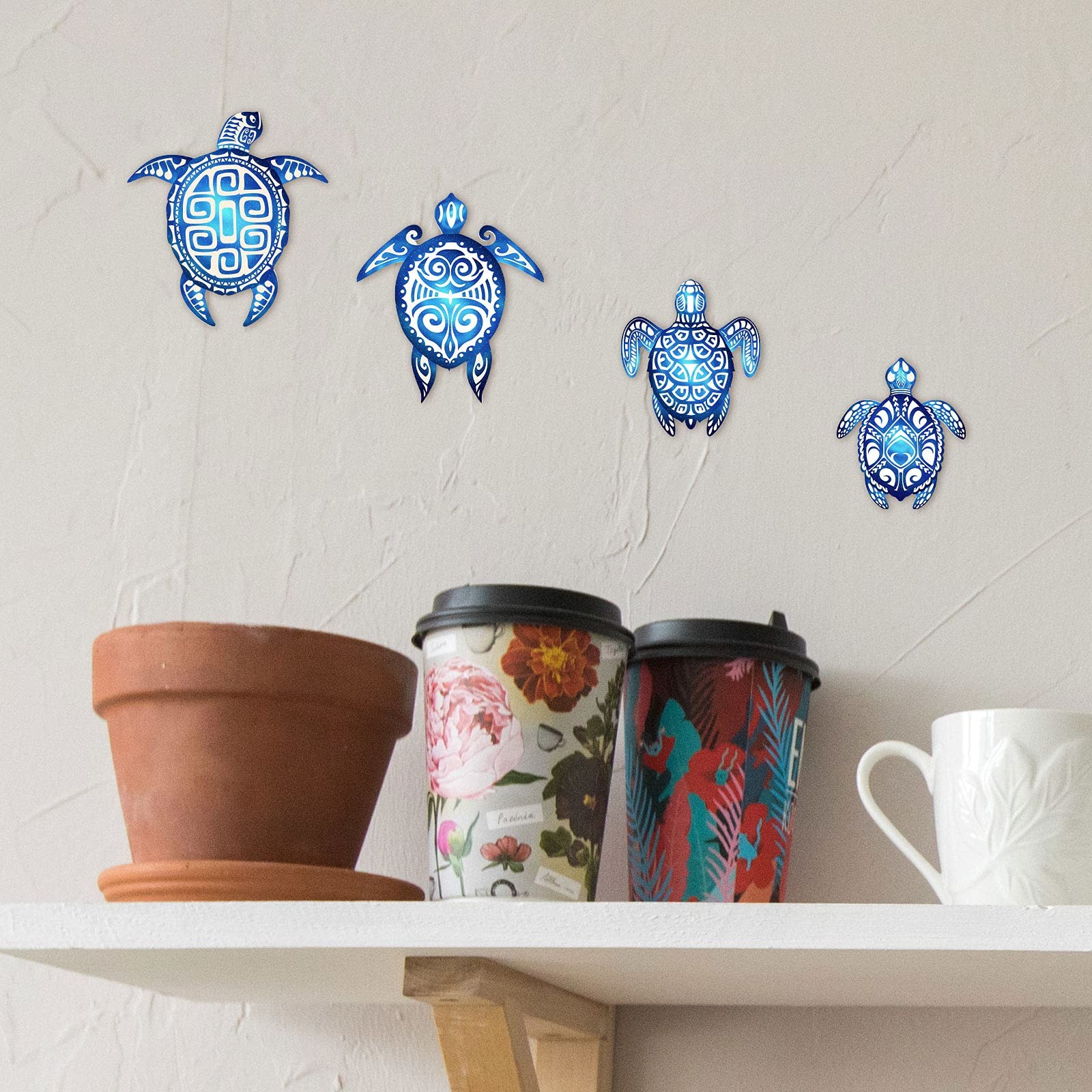 4 Pack Sea Turtle Bathroom Wall Decor Ocean Beach Theme Wall Art for Home Spa