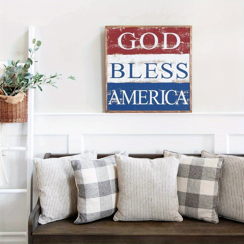 God Bless America Wooden Plaque 4th of July Patriotic Independence Day Decor
