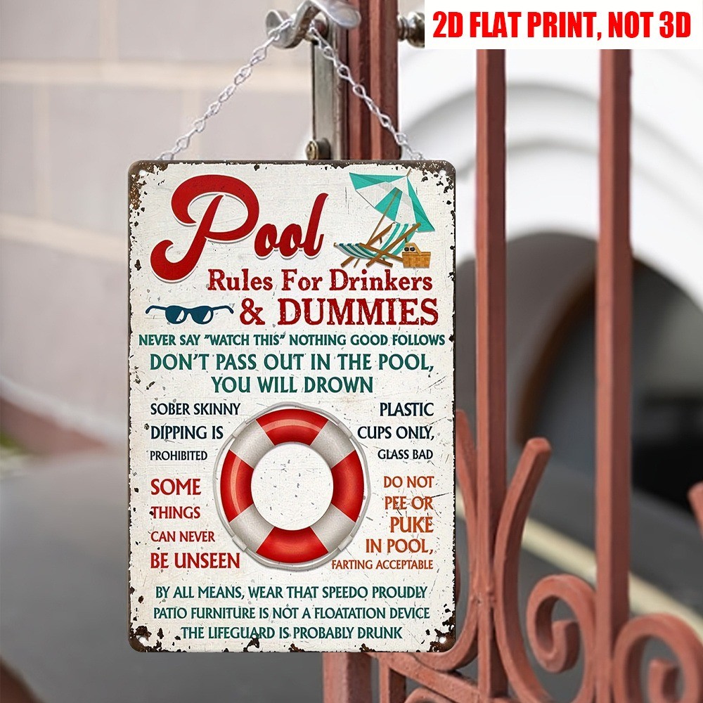Retro Funny Pool Rule Metal Sign Wall Decor Backyard Swimming Pool Patio Outdoor