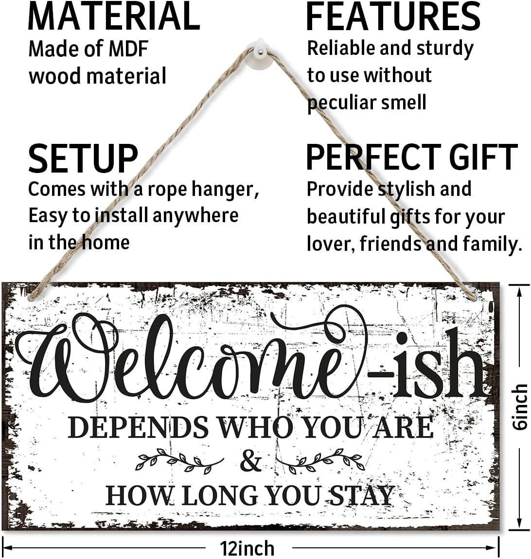 Funny Welcome-Ish Hanging Wooden Plaque Decor Sign Outdoor, Welcome Sign for Fro