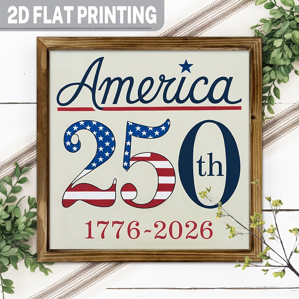 Rustic America 250th 1776 2026 Wooden Plaque 4th of July Patriotic Home Decor