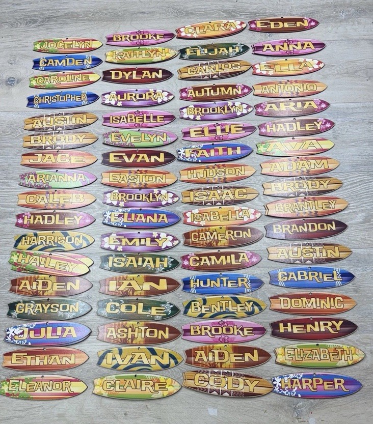 Wood Surfboard Personalized Name Sign 8″ – Pick Your Name! Free Shipping