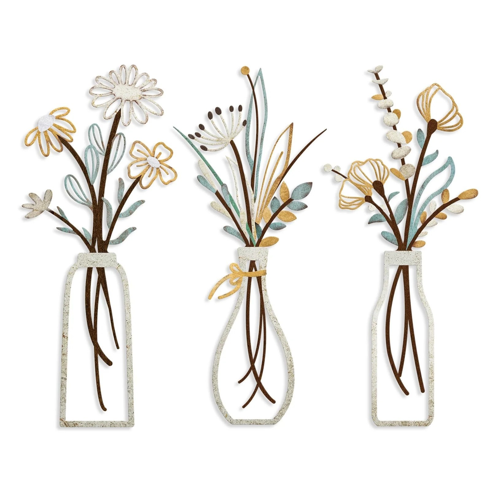 NEW Pigort 3 Pieces Metal Flowers Wall Arts – Oranges, Green, Navy dif than pic