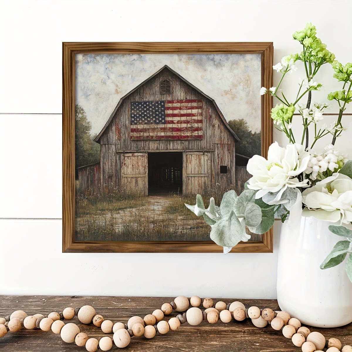 2D Vintage American Flag Barn Wooden Sign Distressed Rustic Wall Art Room Decor