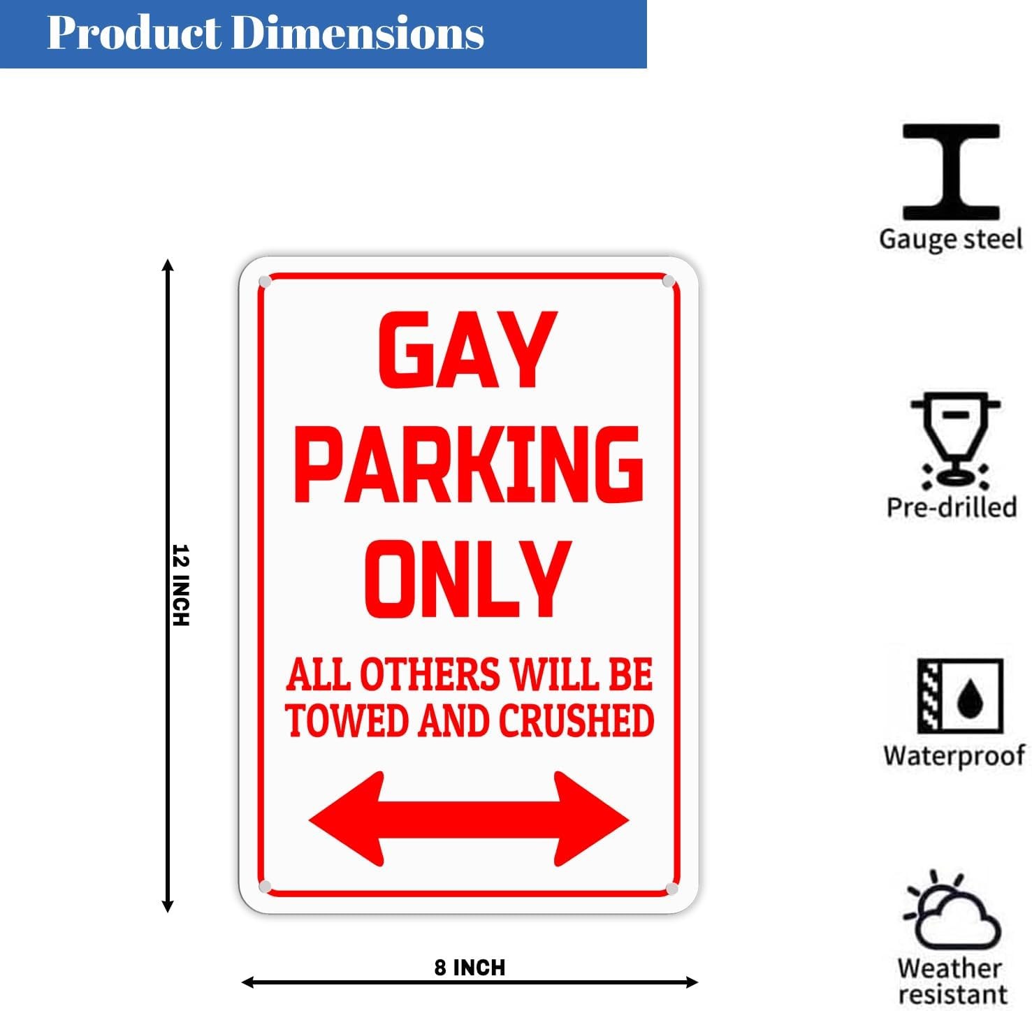 Gay Parking Only Sign Funny Plaque Garage Bar Wall Decor 12x8inches,