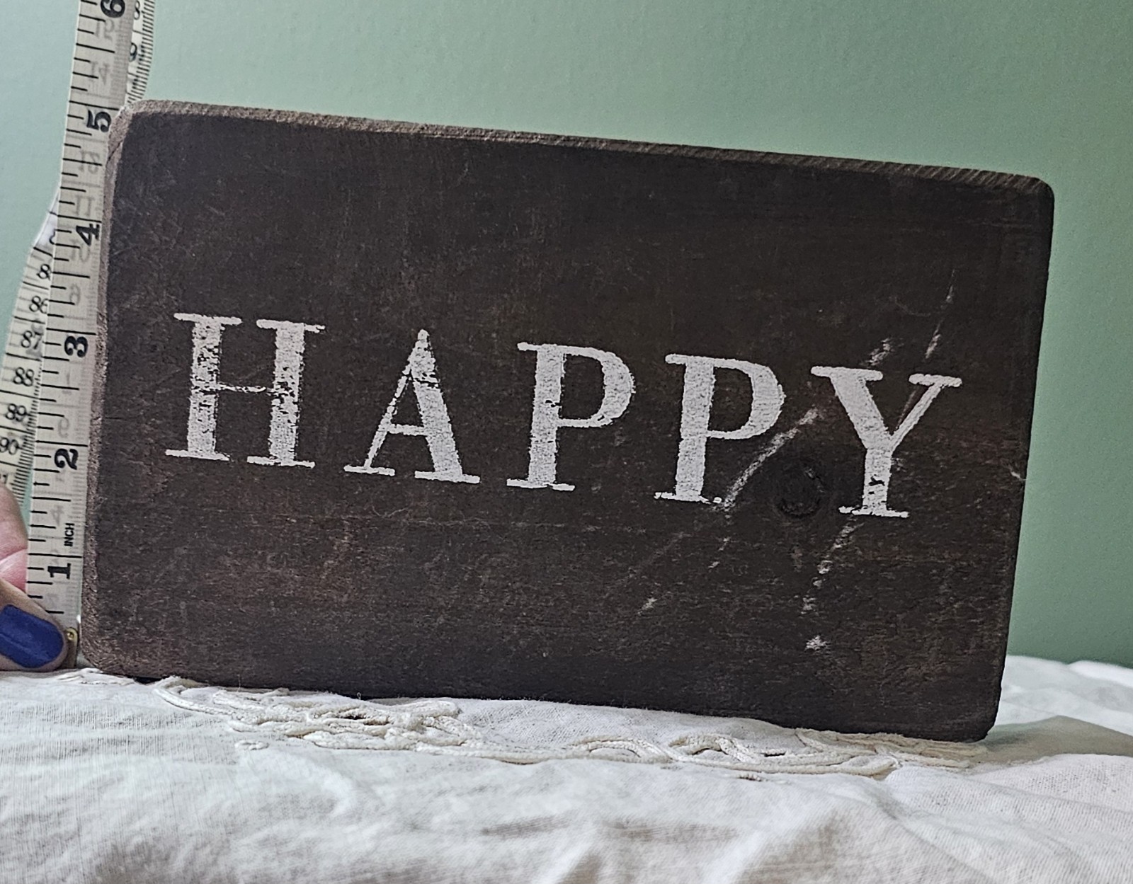 Rustic Wood Tabletop Freestanding Sign “HAPPY” Lettering Brown/White 9 in