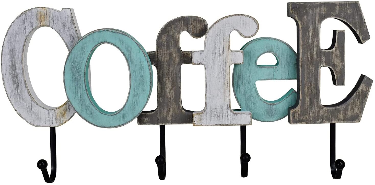 Multicolor Wooden Coffee Word Sign Block Letters Wall Mounted Decorative Sign…