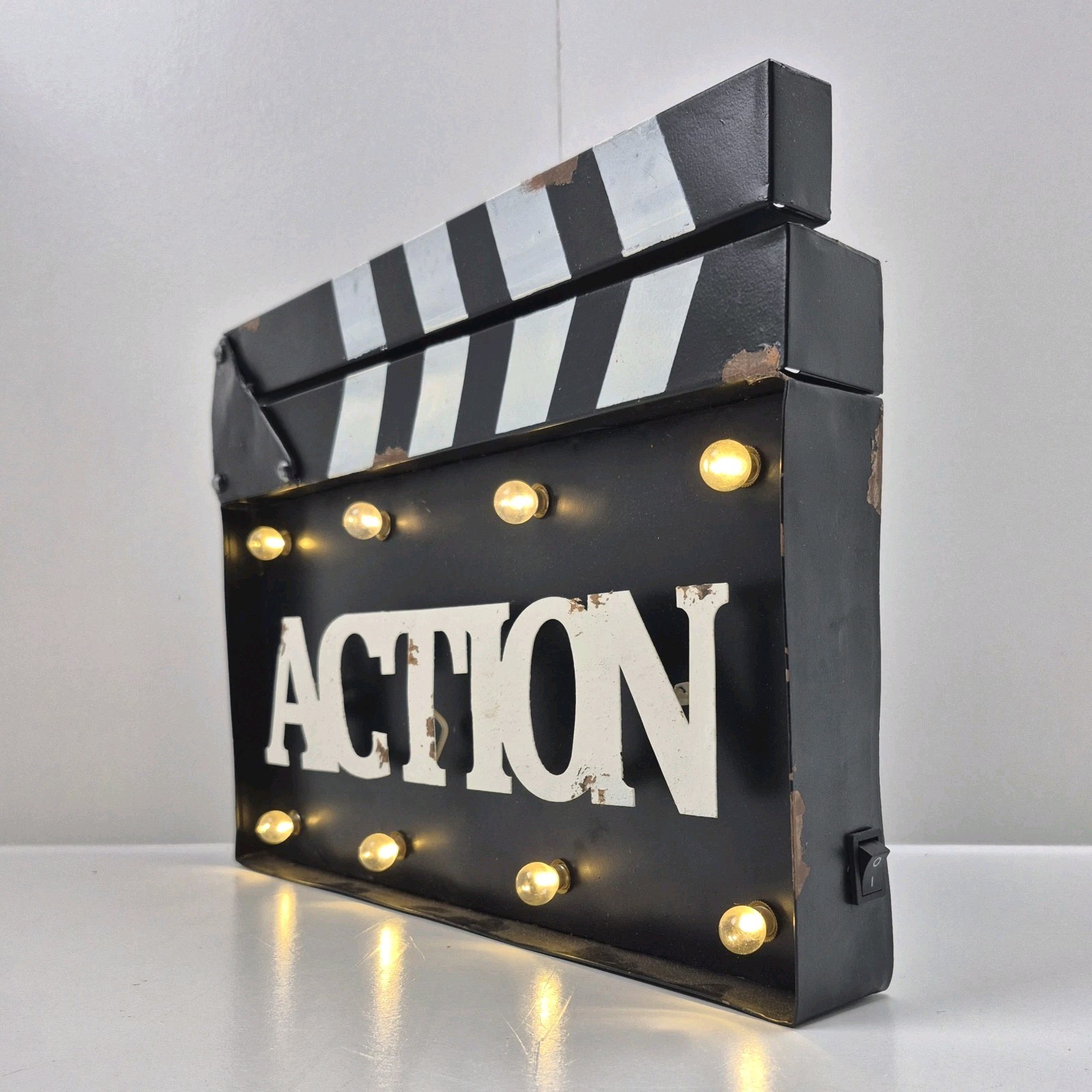 Rare Vtg Movie Director Light-Up Action Clapperboard Home Theater Wall Decor