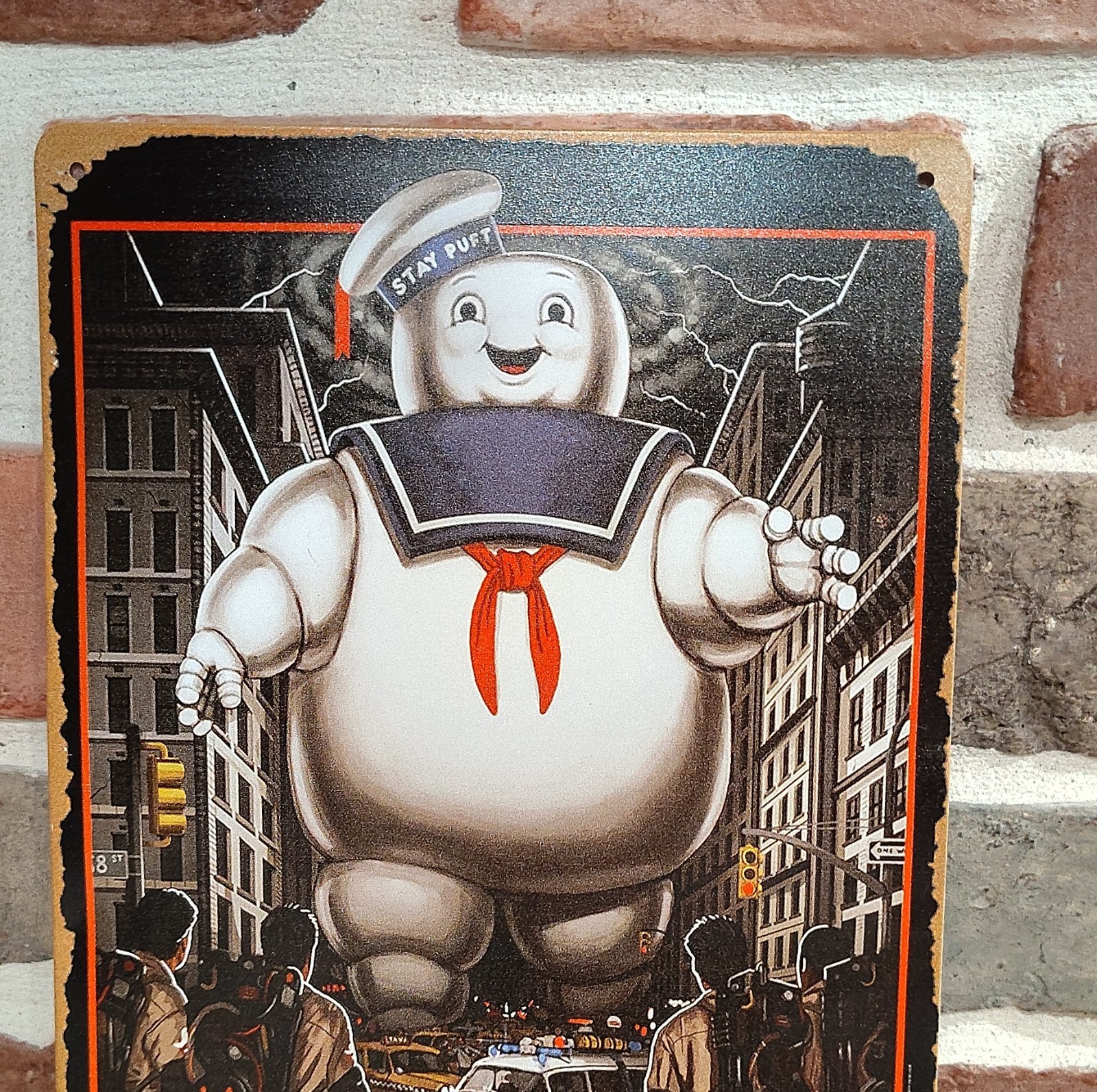 Ghostbusters Stay Puft Marshmallow Man Metal Sign Multicolor Vertical Plaque