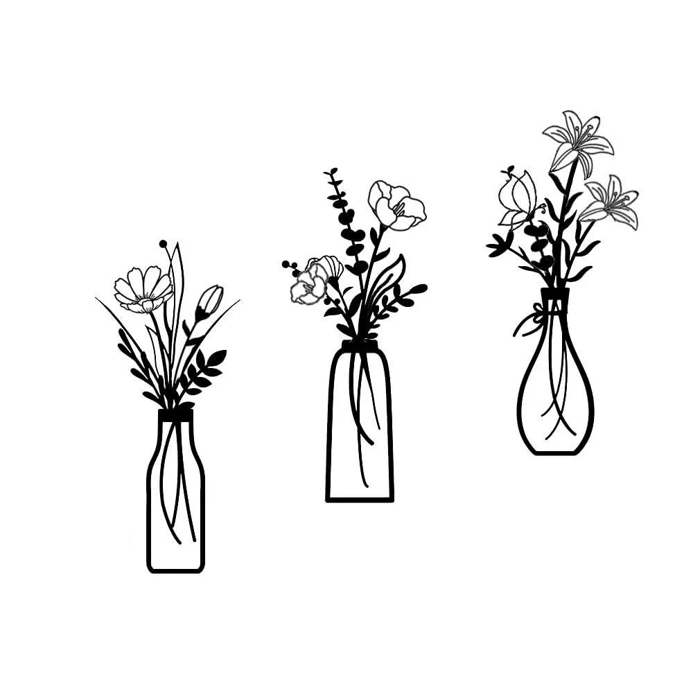 3 Pieces Black Metal Flowers Wall Decor Metal Wall Art Metal Minimalist Wall …