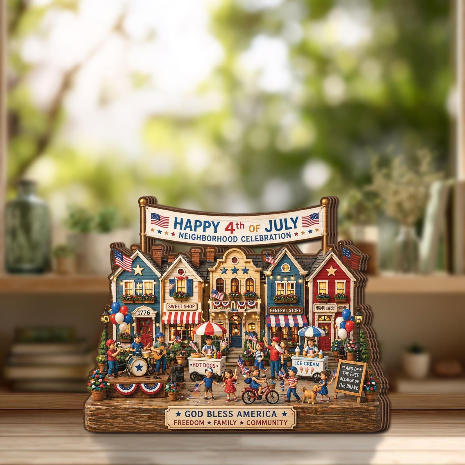 Personalized 4th of July Wooden Block, Patriotic Village Decor