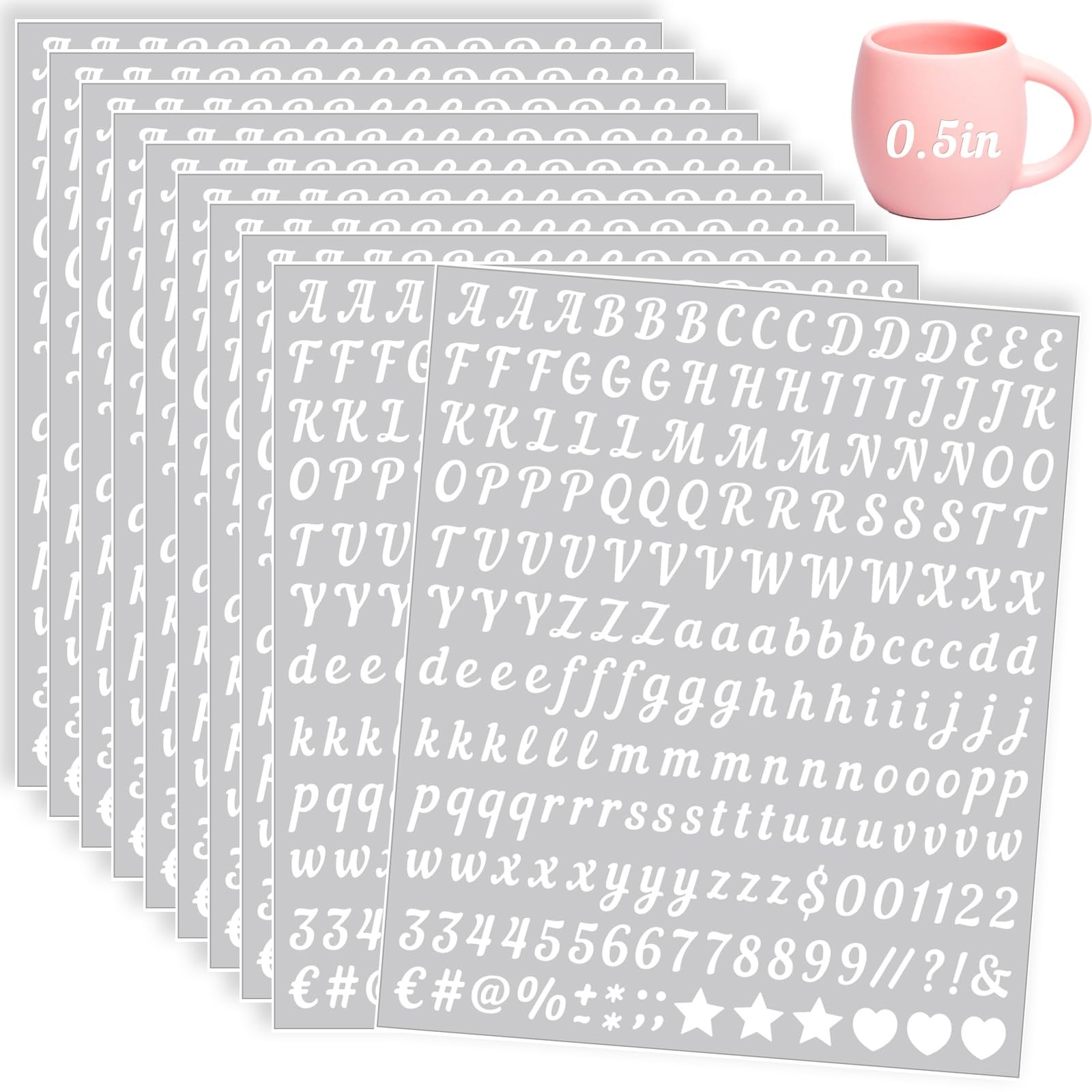 2000 Pieces 10 Sheets Vinyl Letter Stickers Small, 1/2 Inch Cursive Letter, S…