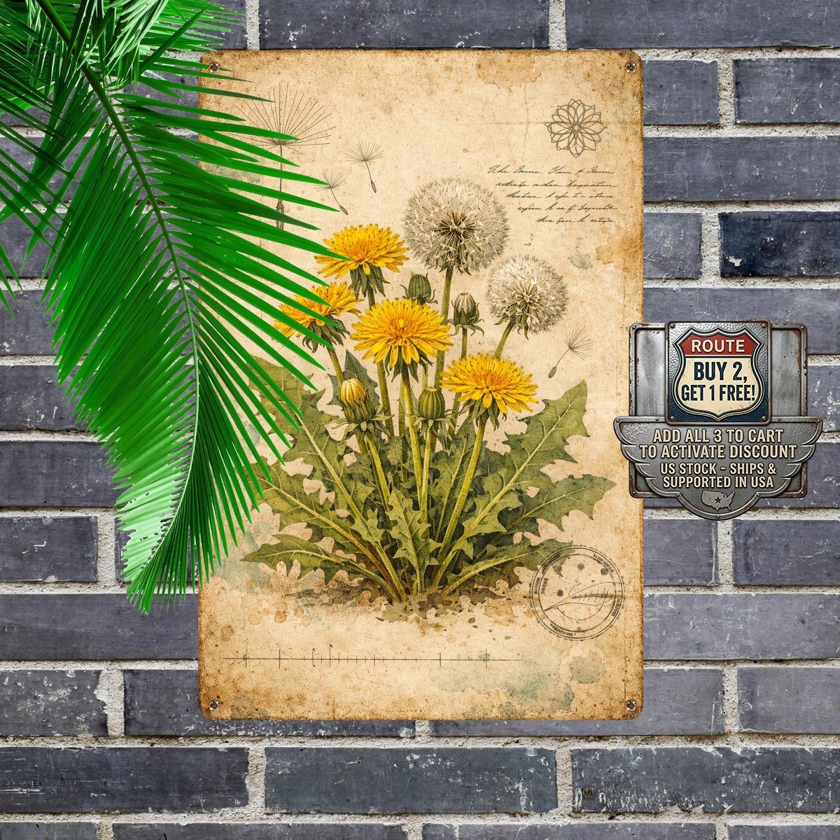 Vintage Dandelion Metal Sign Durable Outdoor Indoor Nature Wall Art 8×12
