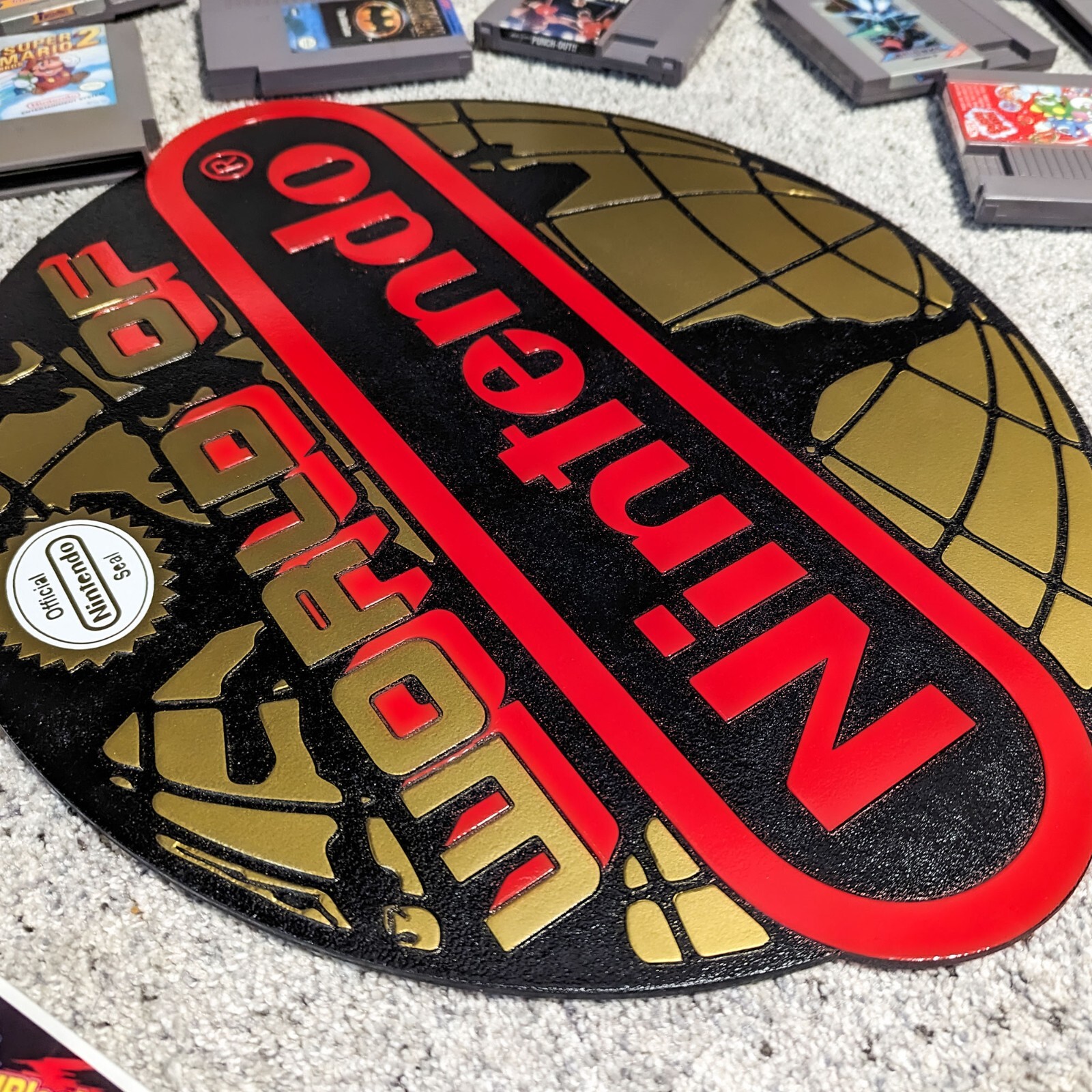Large Engraved “World of Nintendo” Sign Wall Art Video Game Decor