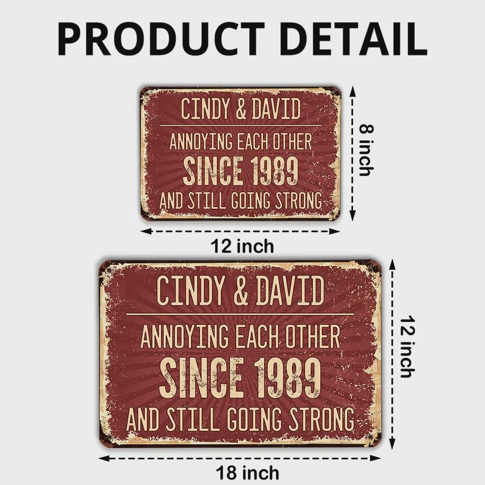 Personalized Anniversary Metal Sign: Funny Couple Gift, Custom Names & Date