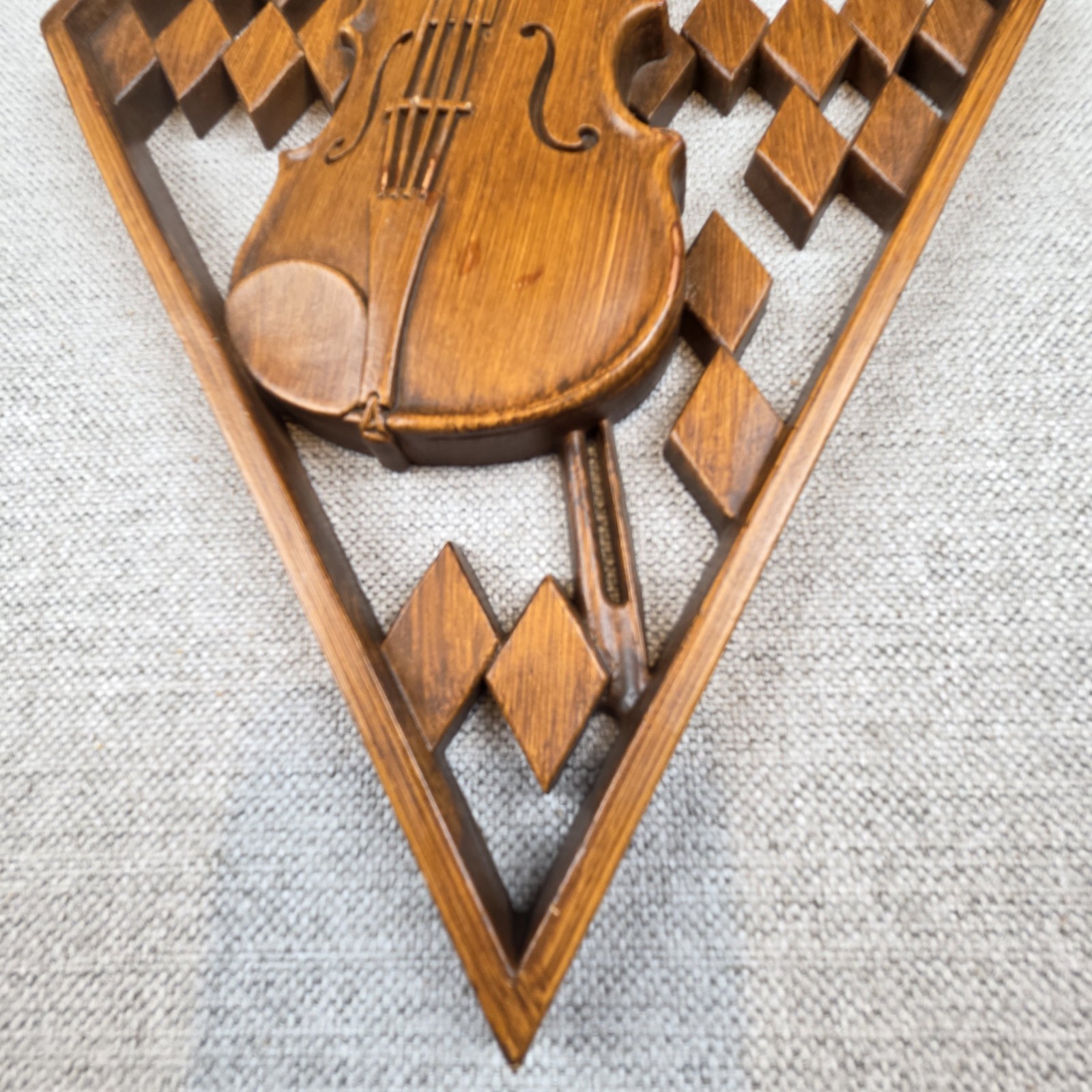 Vintage Set Of 1960s Mid Century Folk Art Musical Wall Plaques Of Violin & Banjo