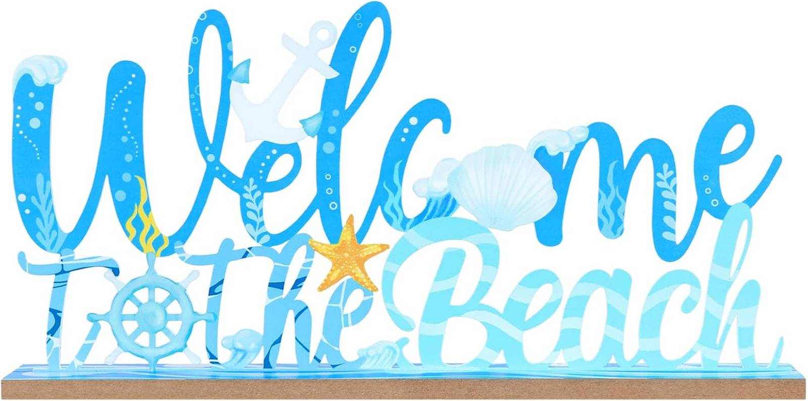 Coastal Beach Decor, Wood Metal Welcome to the Beach Sign for Table Decor, Farmh