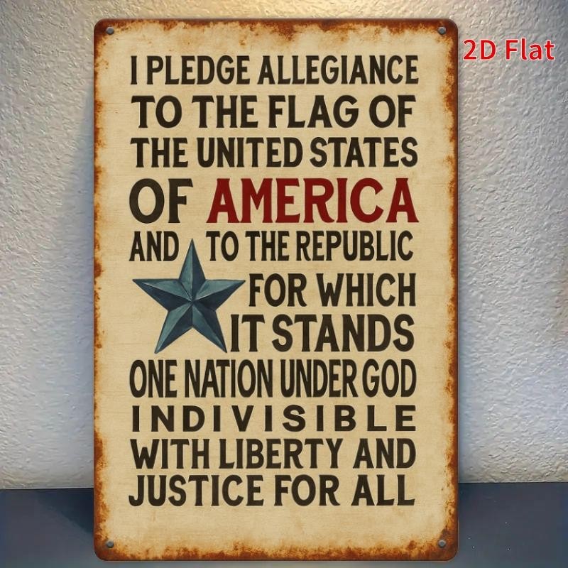 Vintage Metal Sign Aluminum 8×12 Pledge Allegiance United States Flag