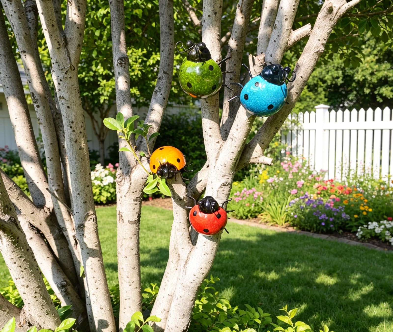 Metal Garden Wall Art Set of 4 Cute Ladybug Outdoor Sculptures